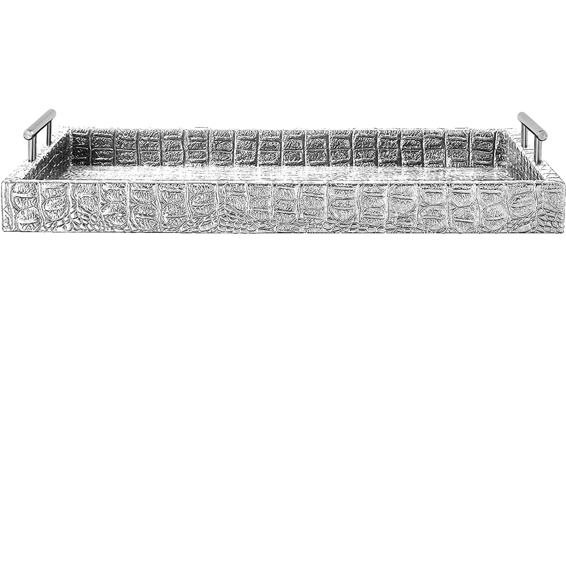 Alligator Silver Finished Rectangular Serveware Tray With Metal Handles 14X19"