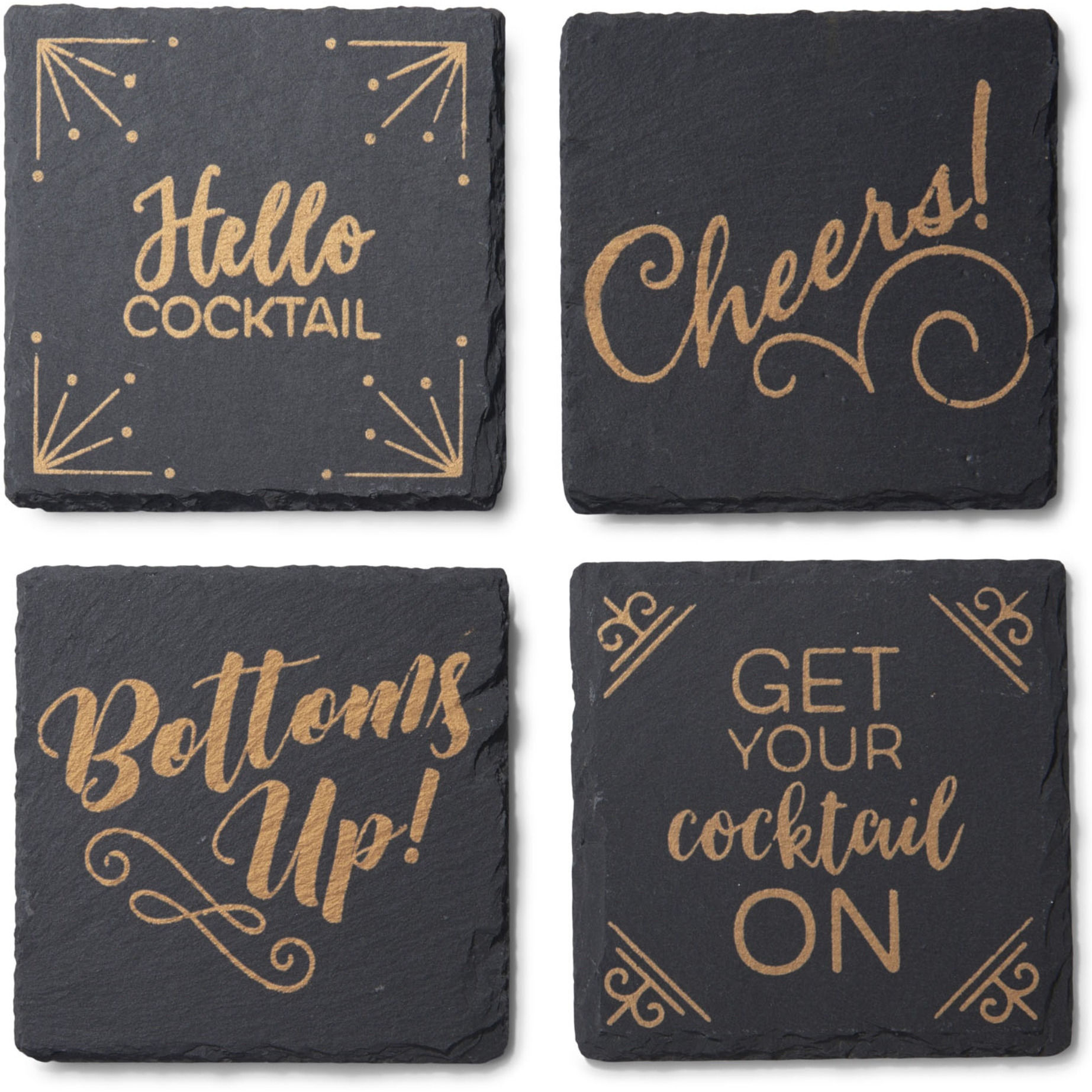Slate Gold Set of 4 Coasters Square 4X4"
