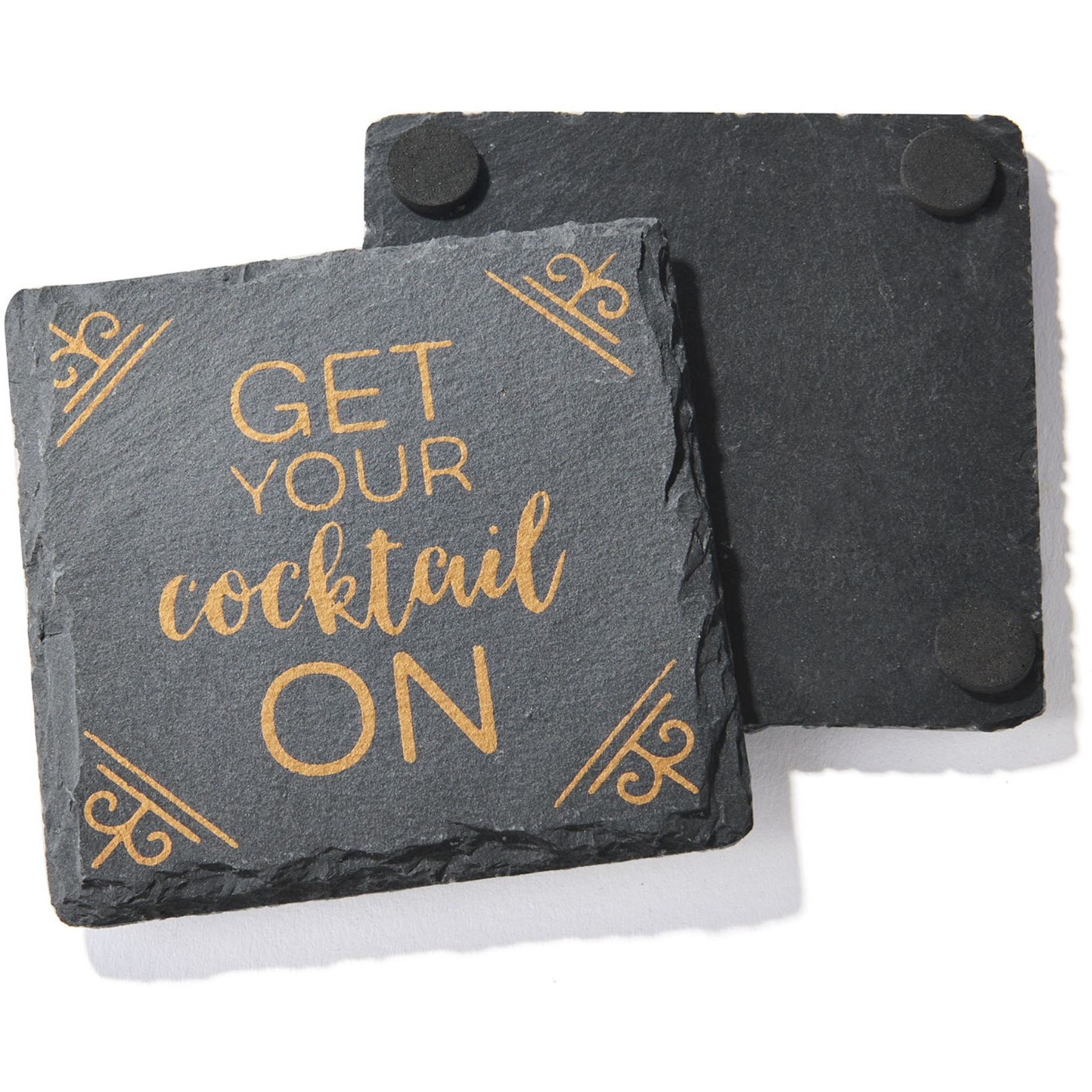 Slate Gold Set of 4 Coasters Square 4X4"