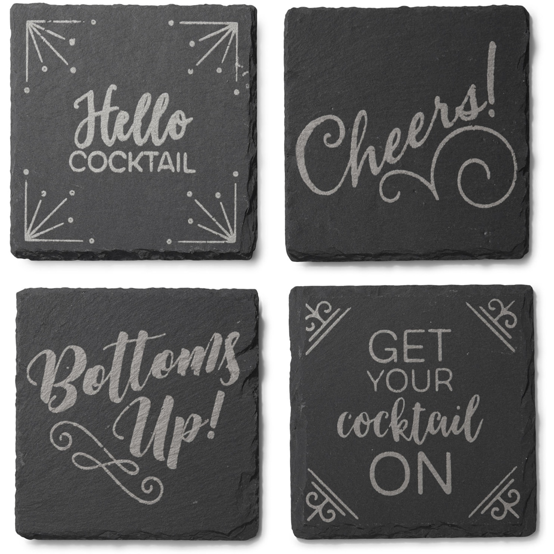 Slate Silver Set of 4 Coasters Square 4X4"
