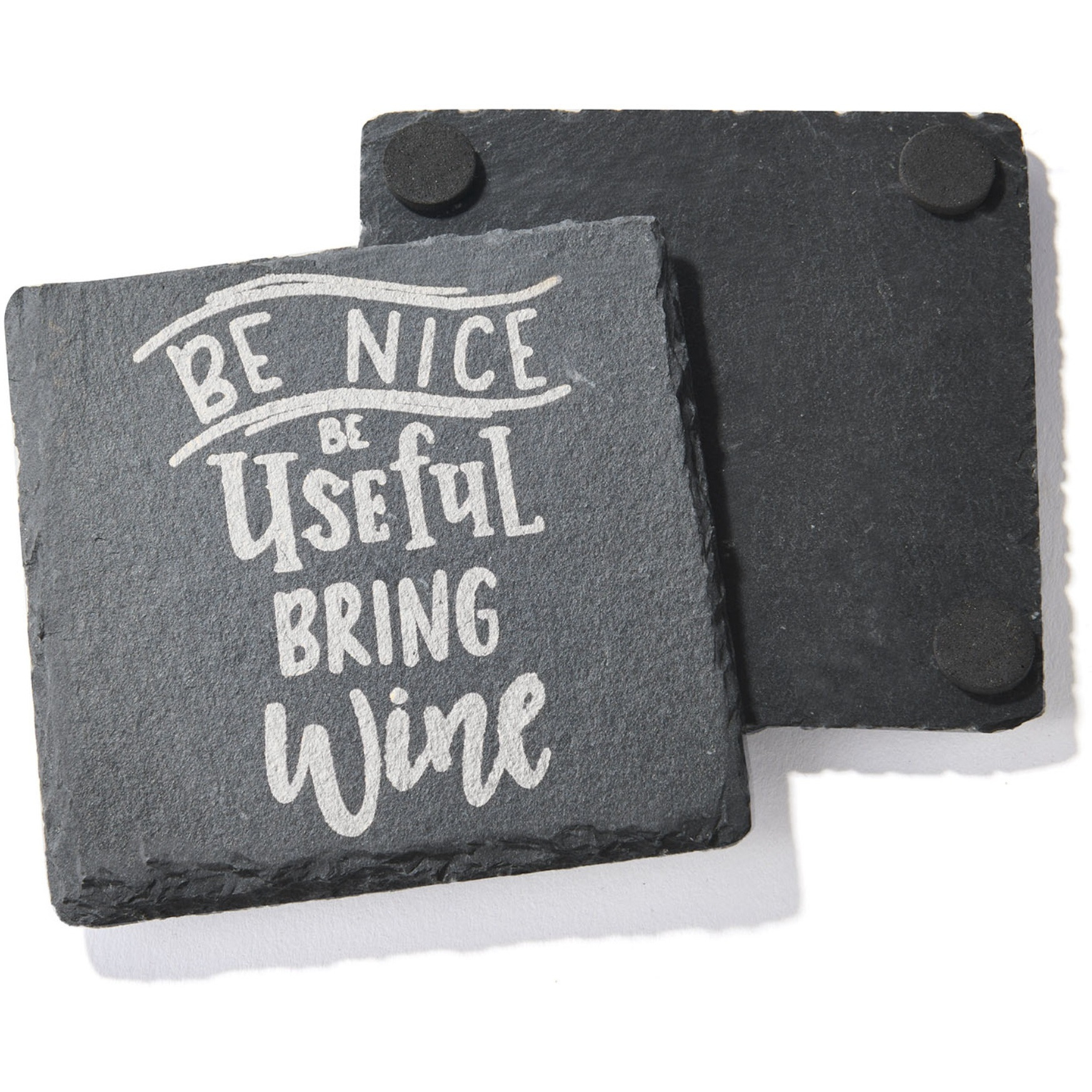 Wine Is Necessary Slate  Coasters Silver Set of 4, Square 4X4"