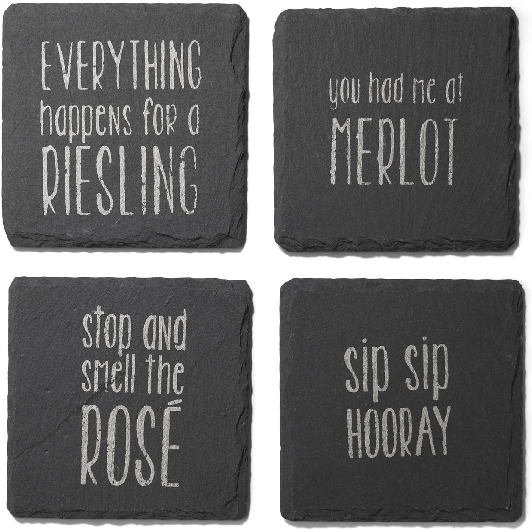 Sip Sip Hooray  Slate  Coasters Silver Set of 4, Square 4X4"