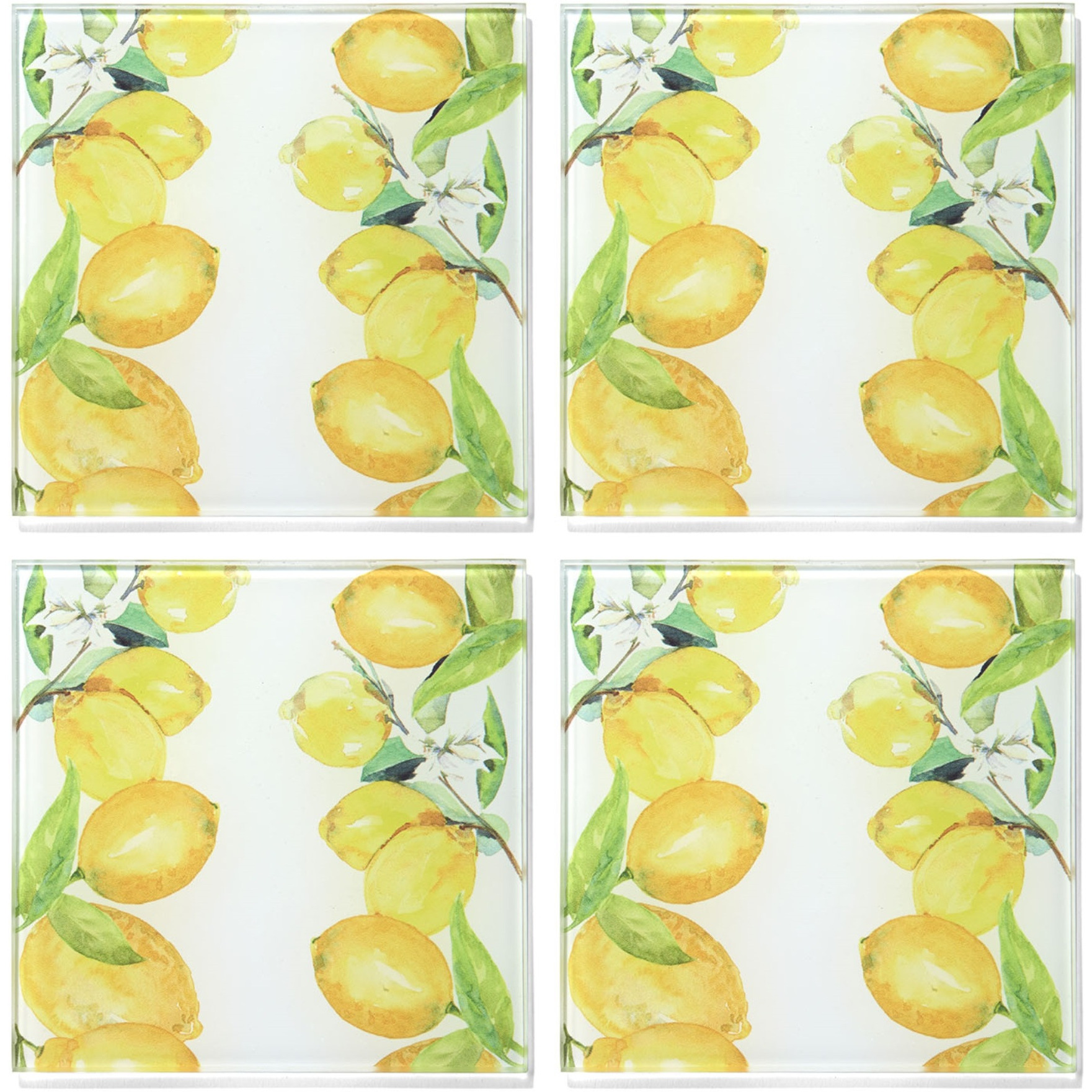 Lemon Branches Set of 4 Glass Coasters 4 X 4"