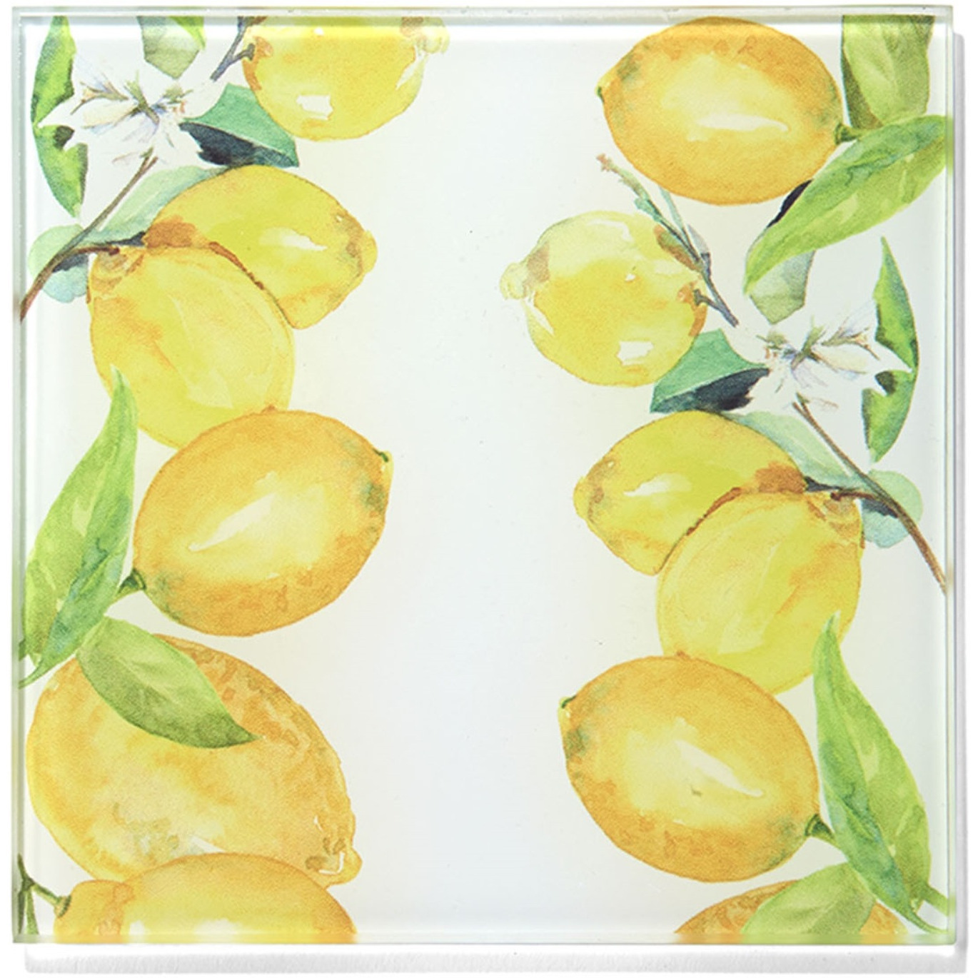 Lemon Branches Set of 4 Glass Coasters 4 X 4"