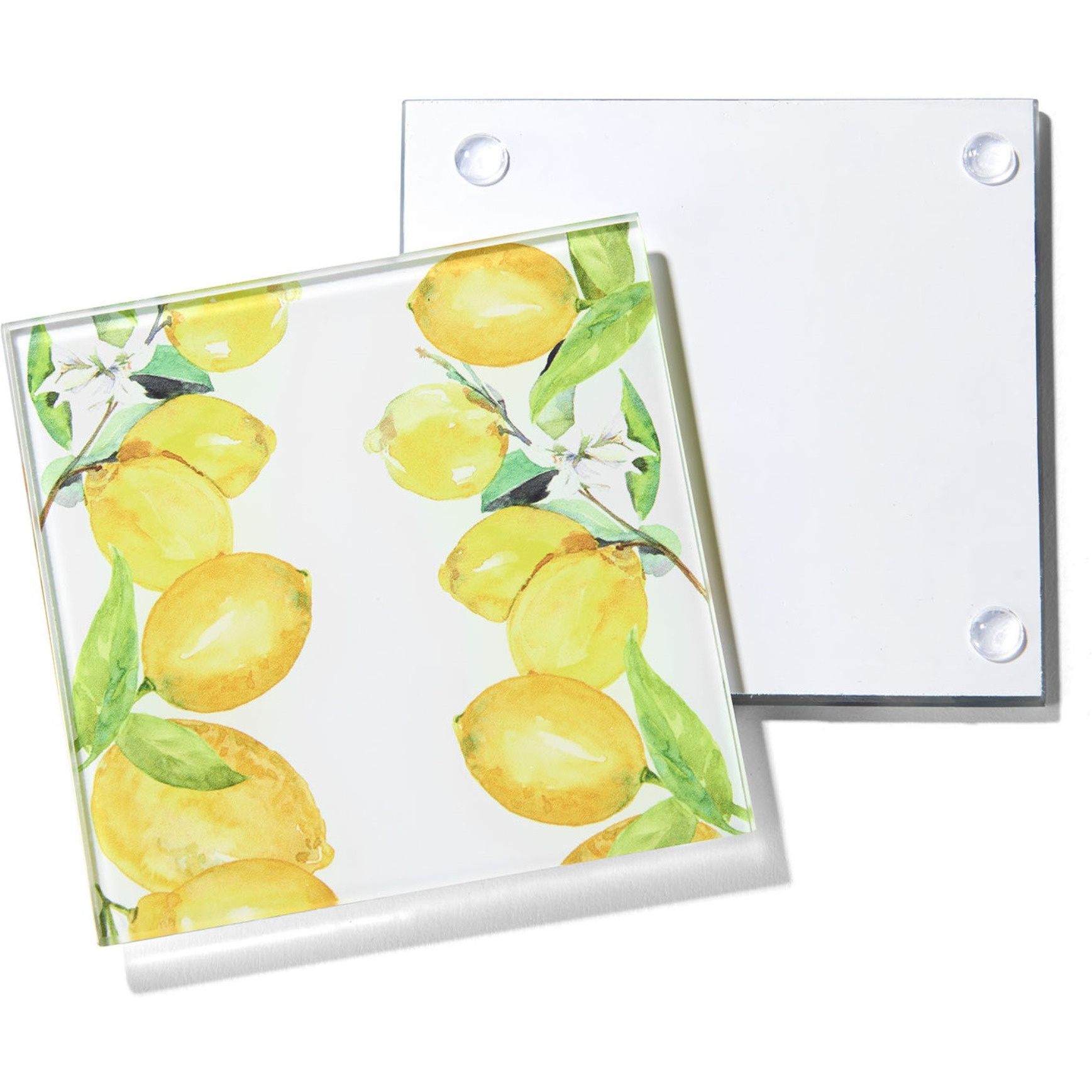Lemon Branches Set of 4 Glass Coasters 4 X 4"