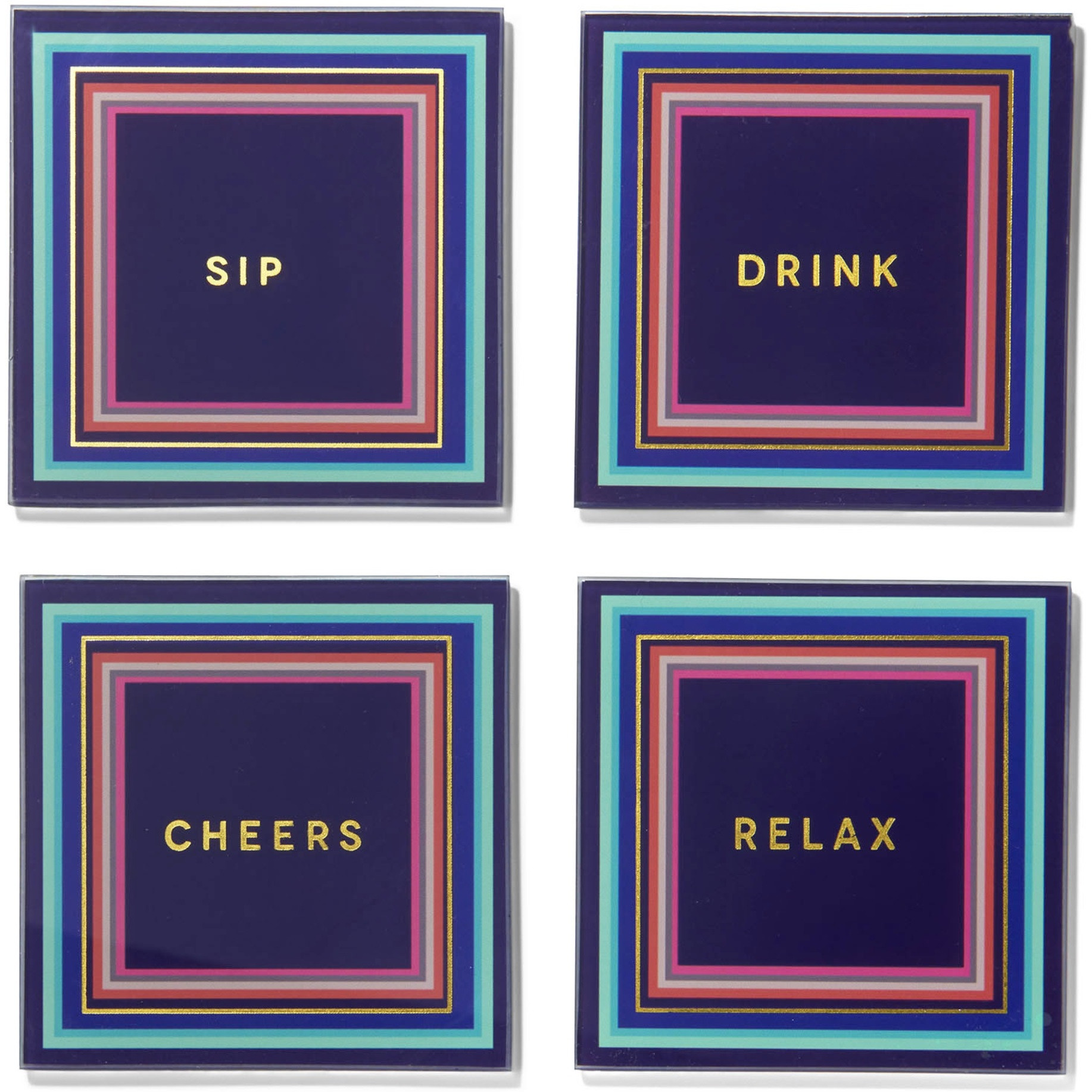 Cheers To You Aqua Set of 4 Glass Coaster Set 4&quotD