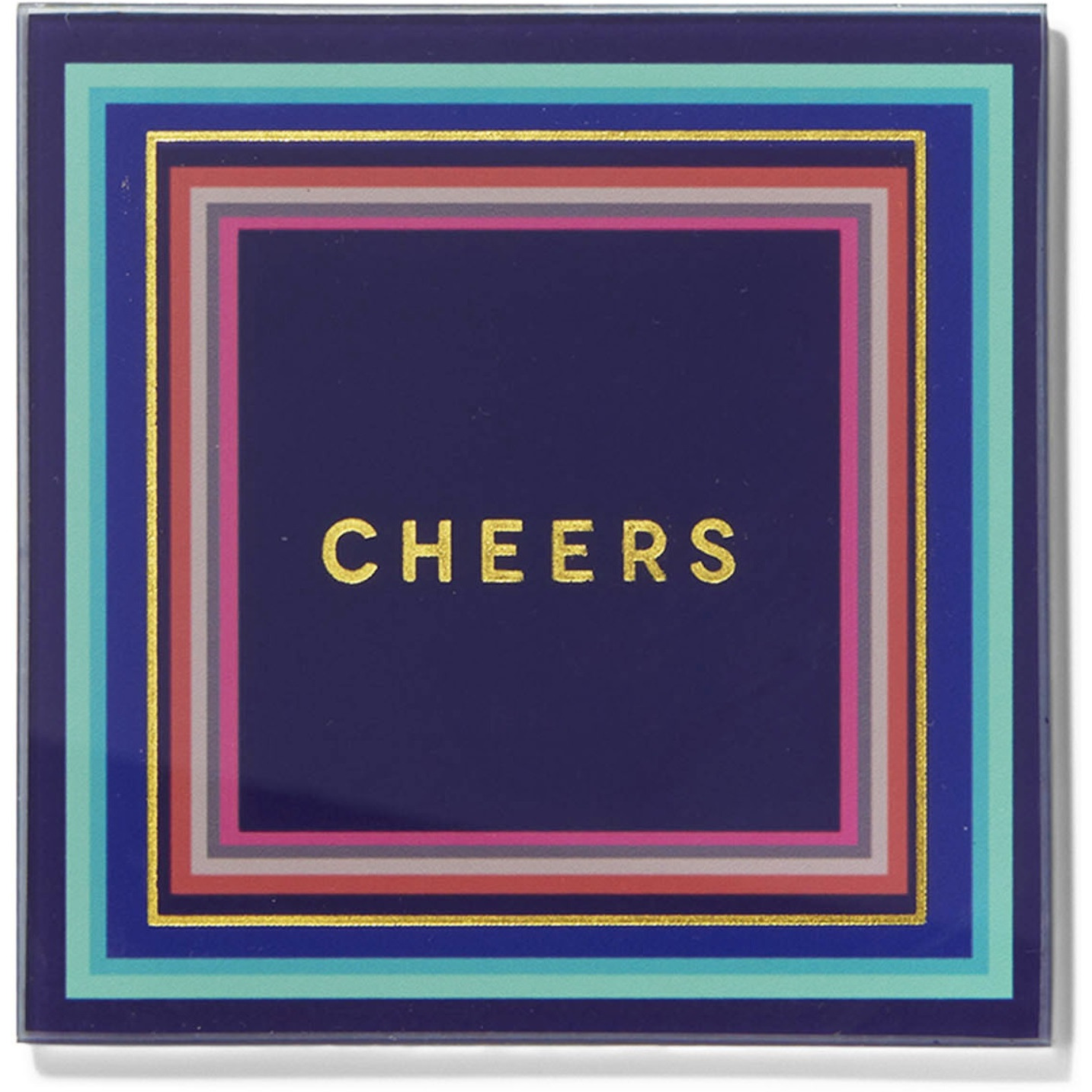 Cheers To You Aqua Set of 4 Glass Coaster Set 4&quotD