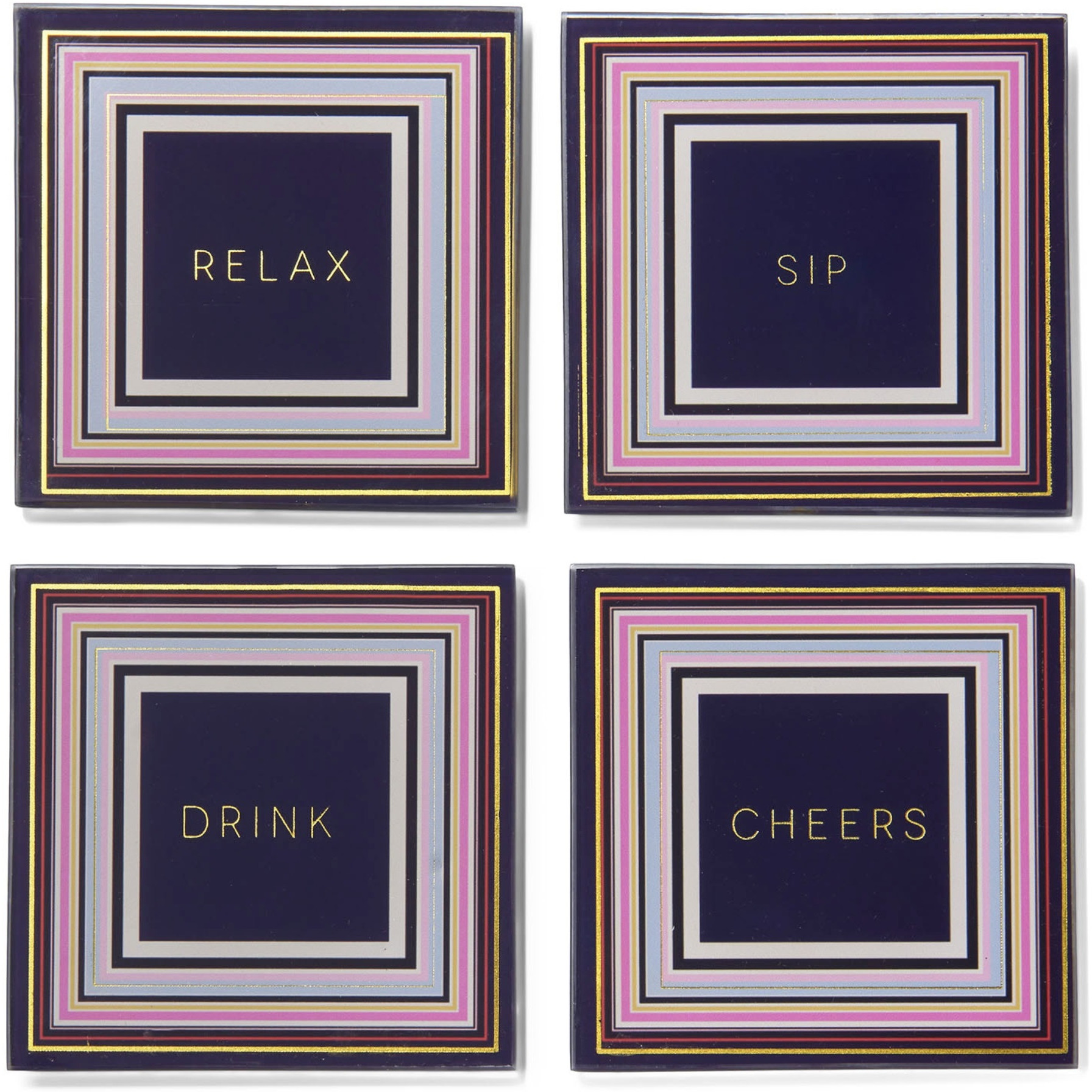 Cheers To You  Gold Set of 4 Glass Coaster Set 4&quotD