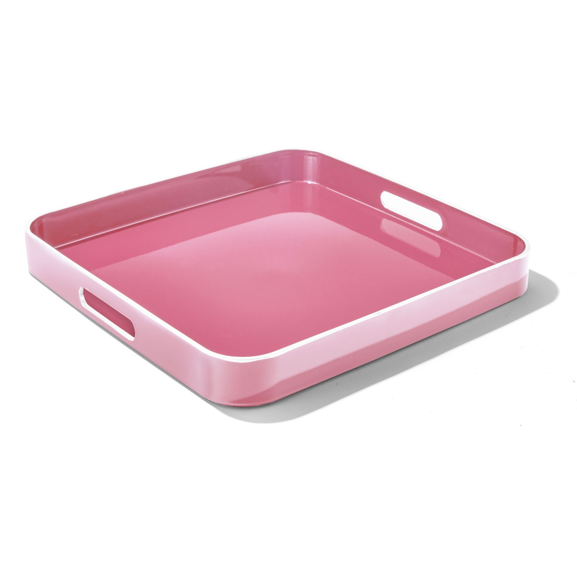 Pink Square Set of 2 Serveware Trays With White Rim LG 14.76 X 1476 X 1.96" , SM 13.39 X 13.39 X 1.77"