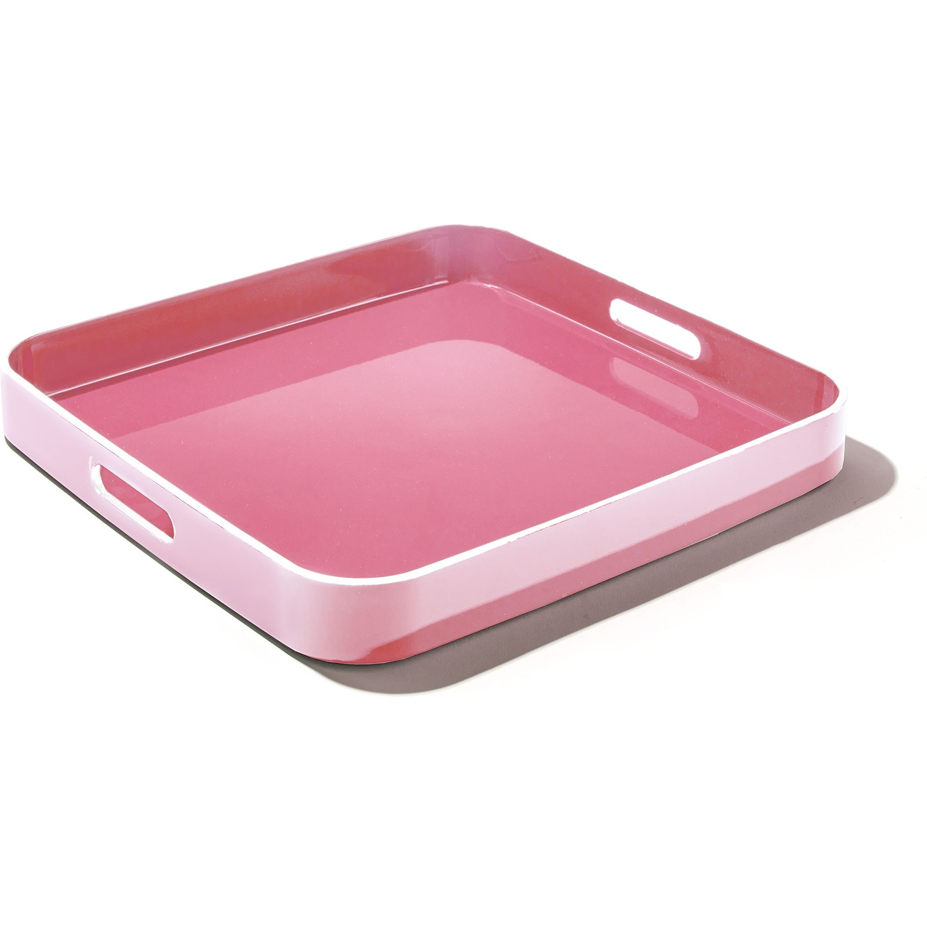 Pink Square Set of 2 Serveware Trays With White Rim LG 14.76 X 1476 X 1.96" , SM 13.39 X 13.39 X 1.77"