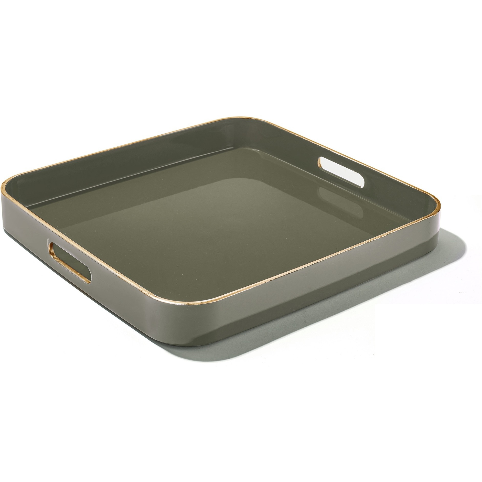 Sage Square Set of 2 Serveware Trays With Gold Rim LG 14.76 X 1476 X 1.96", SM 13.39 X 13.39 X 1.77"