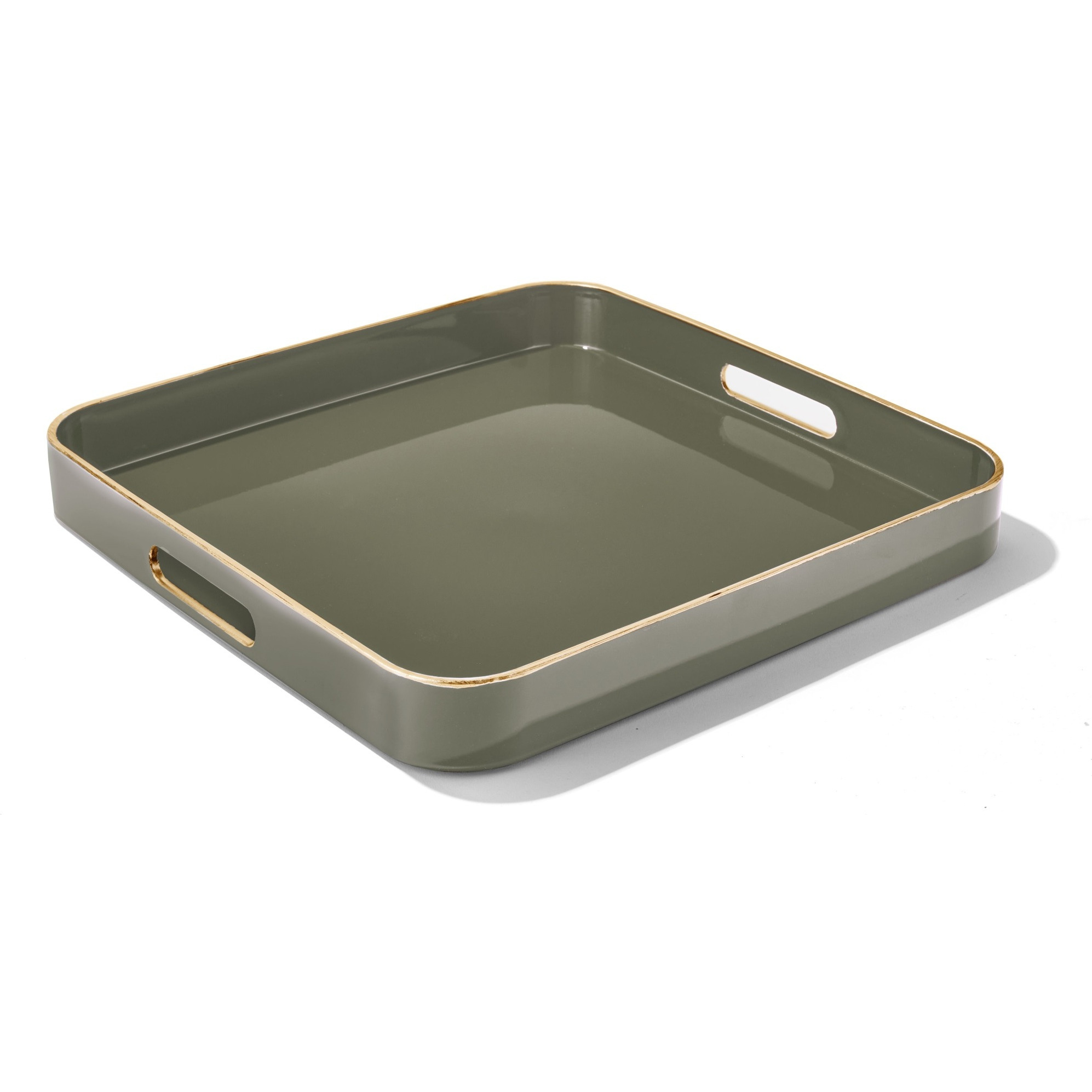 Sage Square Set of 2 Serveware Trays With Gold Rim LG 14.76 X 1476 X 1.96", SM 13.39 X 13.39 X 1.77"