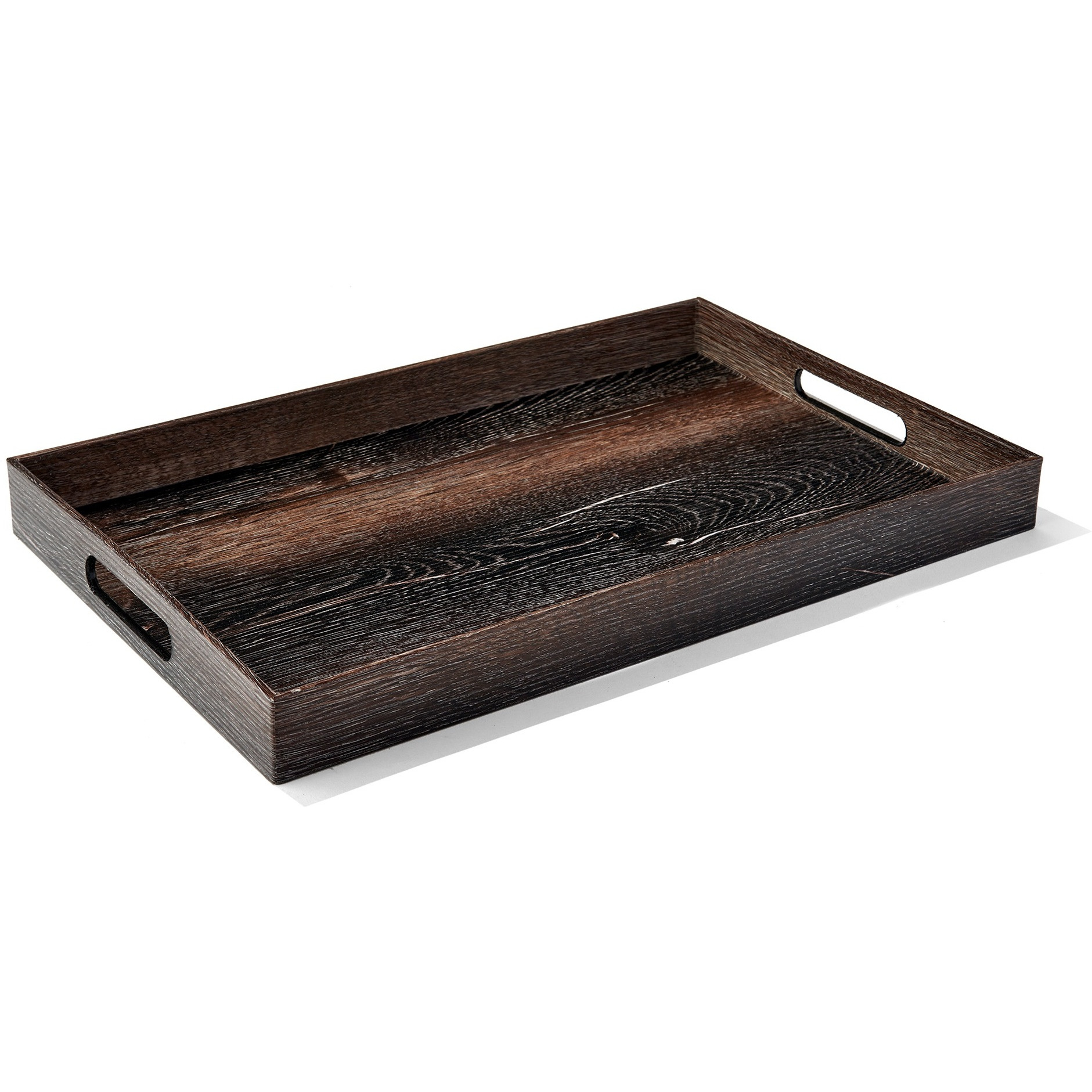 Walnut Wood  Finished Set of 2 Rectangular Serveware Trays & Handles 14X19'', 12X18''