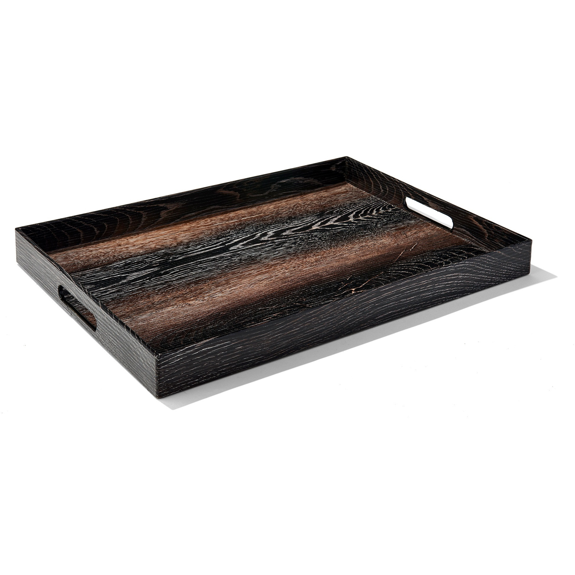 Walnut Wood  Finished Set of 2 Rectangular Serveware Trays & Handles 14X19'', 12X18''
