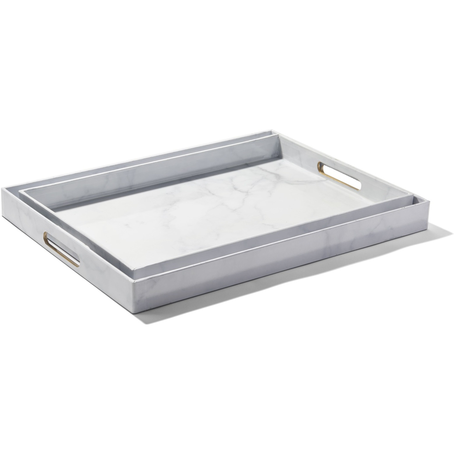 Marble Finished With Gold Rim Set of 2 Serveware Trays 18 X 12" , 19 X 14"