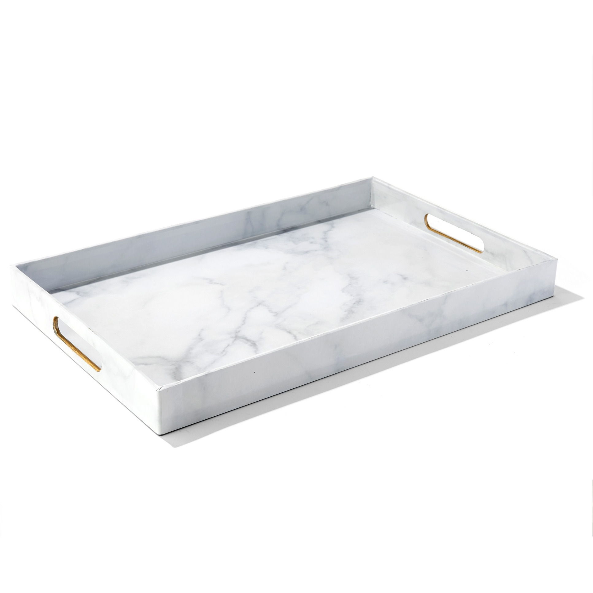 Marble Finished With Gold Rim Set of 2 Serveware Trays 18 X 12" , 19 X 14"