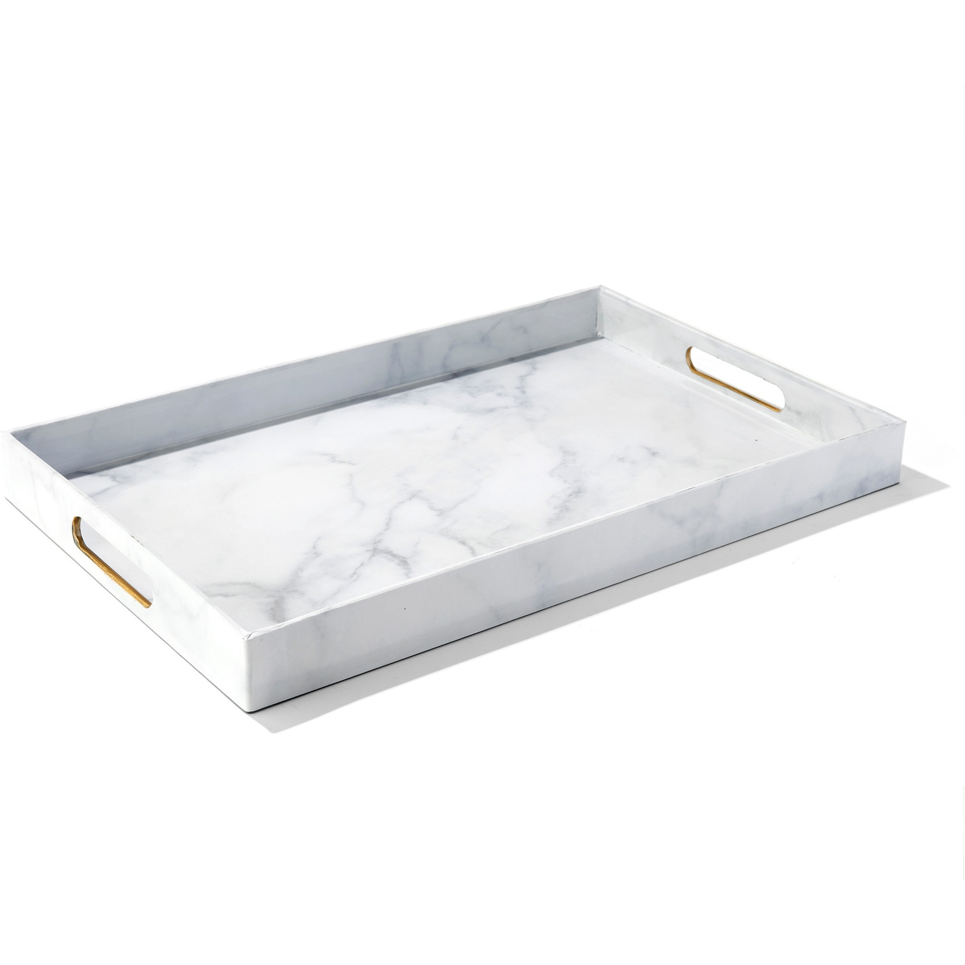 Marble Finished With Gold Rim Set of 2 Serveware Trays 18 X 12" , 19 X 14"