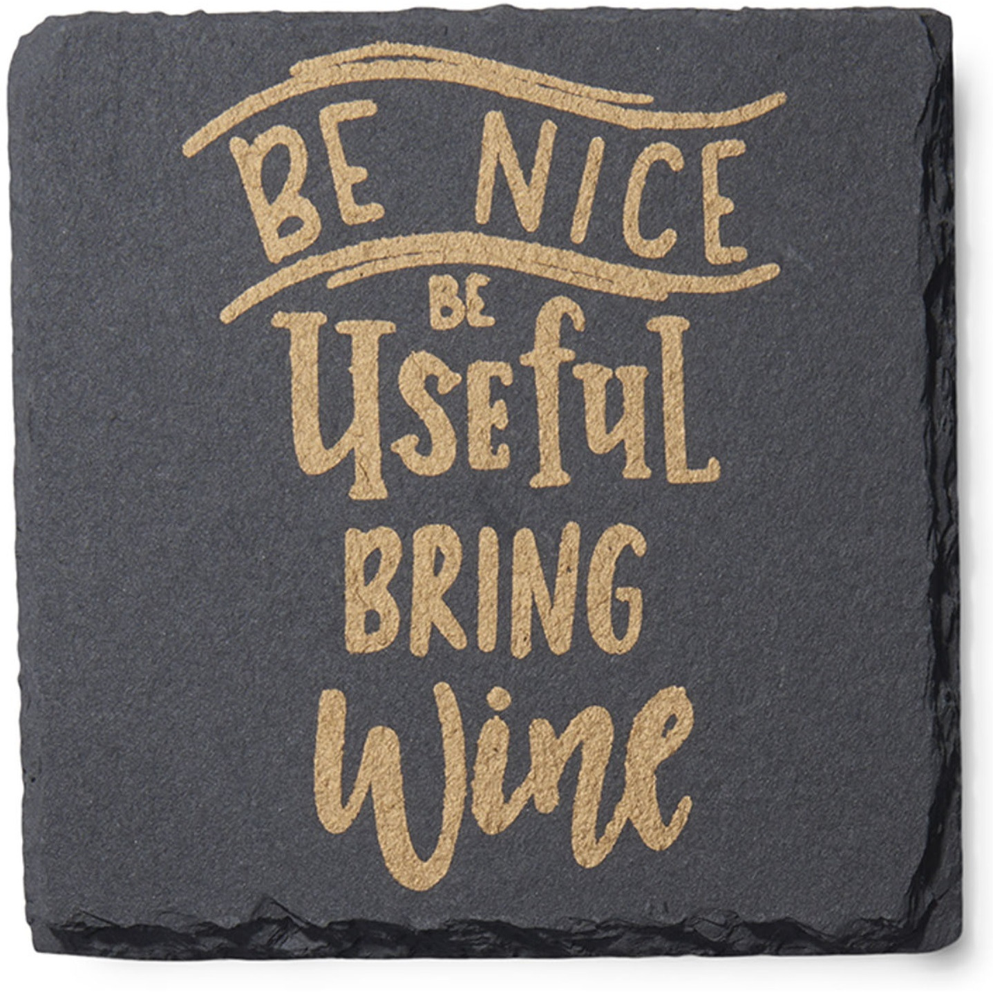 Wine Is Necessary Slate Coasters Gold Set of 4, Square 4X4"