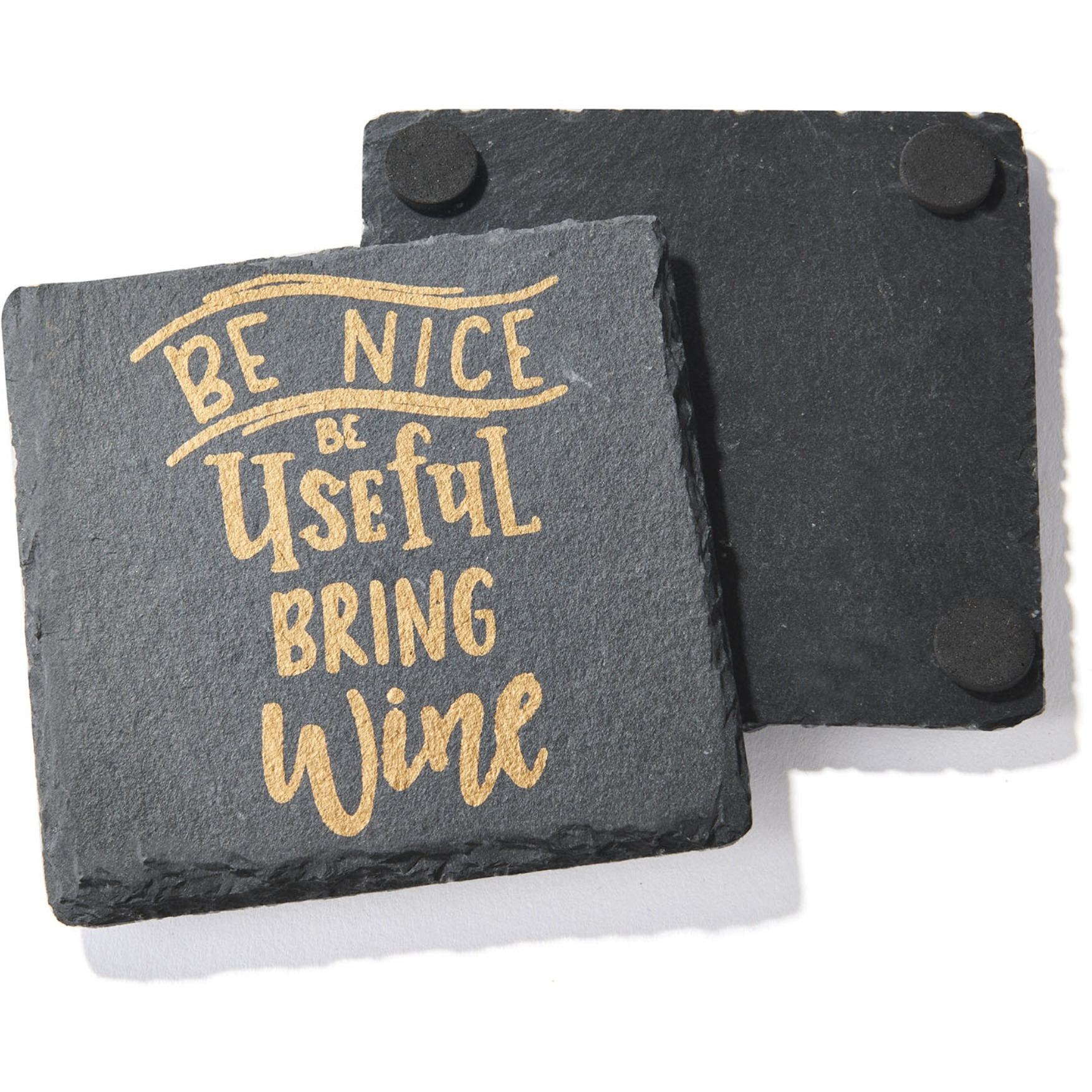 Wine Is Necessary Slate Coasters Gold Set of 4, Square 4X4"