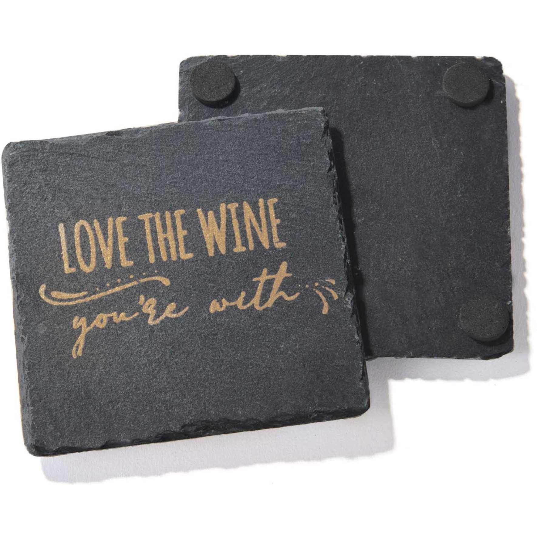 Life Happens-Wine Helps Slate Coasters Gold  Set of 4, Square 4X4"