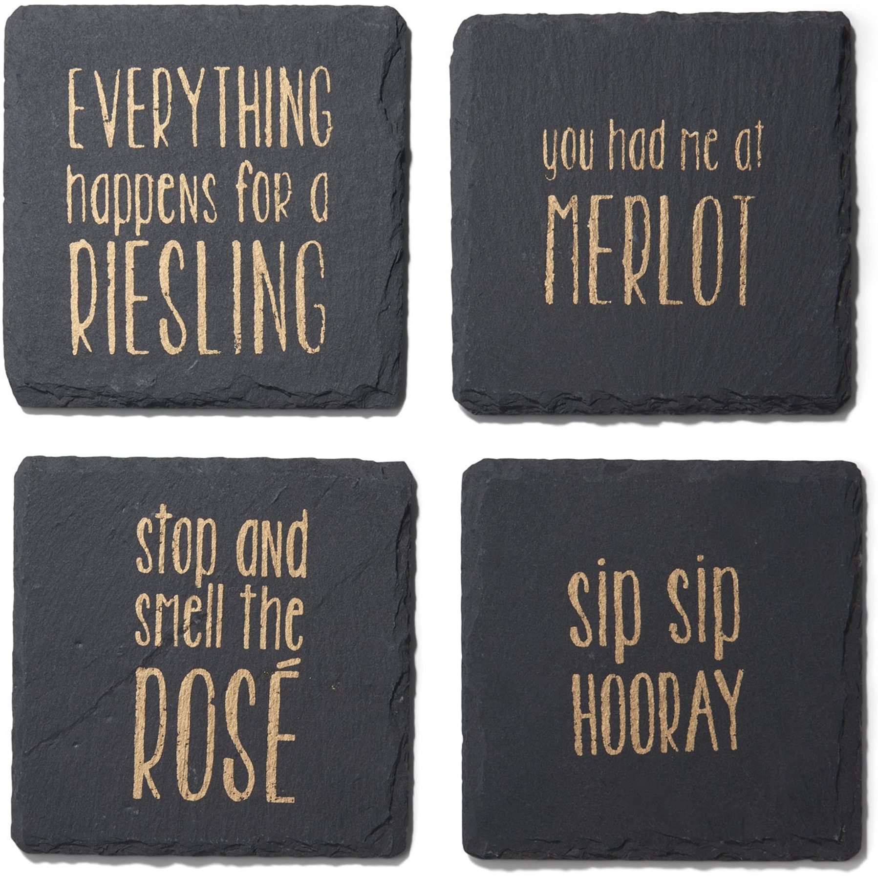 Sip Sip Hooray Slate Coasters Gold Set of 4, Square 4X4"
