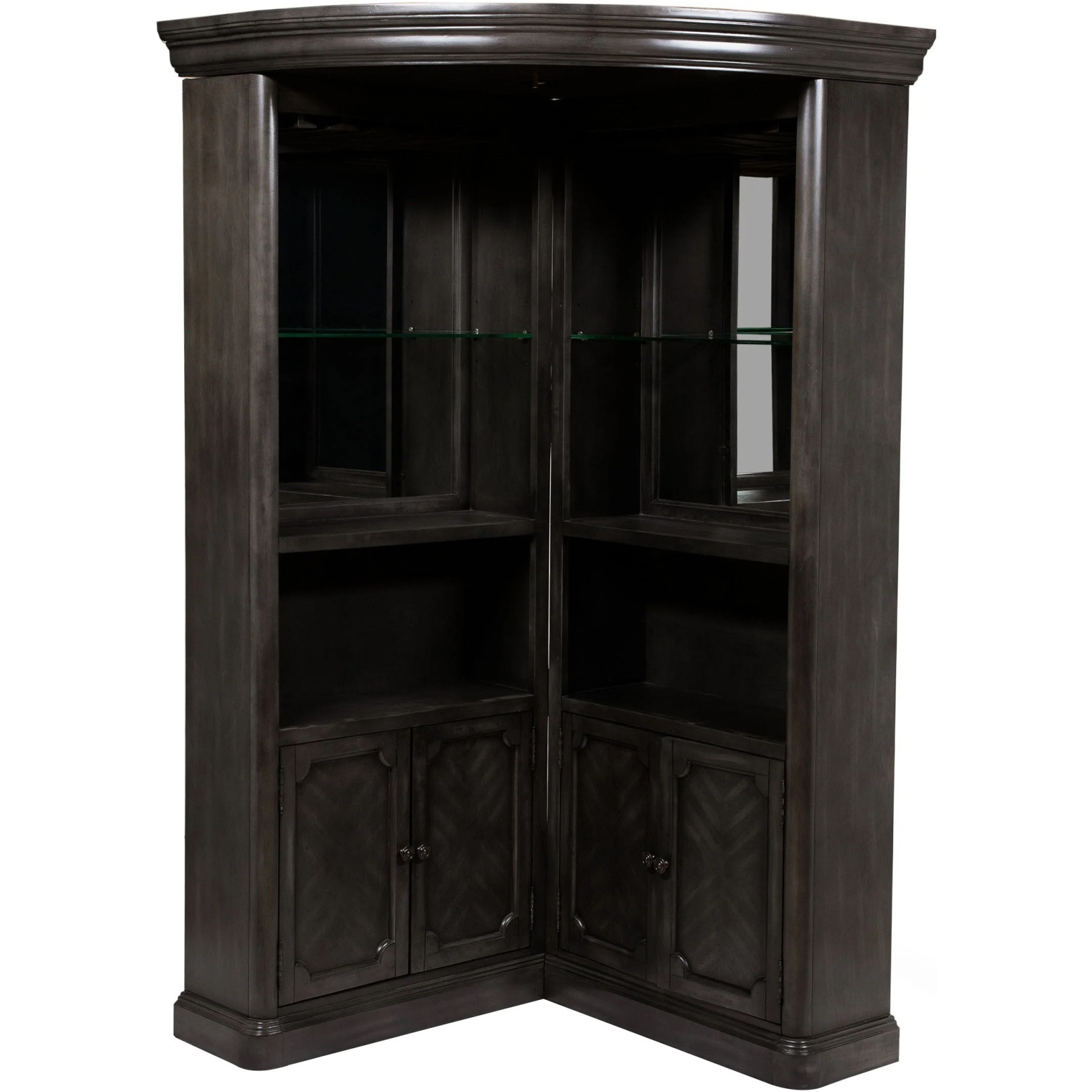 Wooden Bar Cabinet with Glass Shelves, Brown