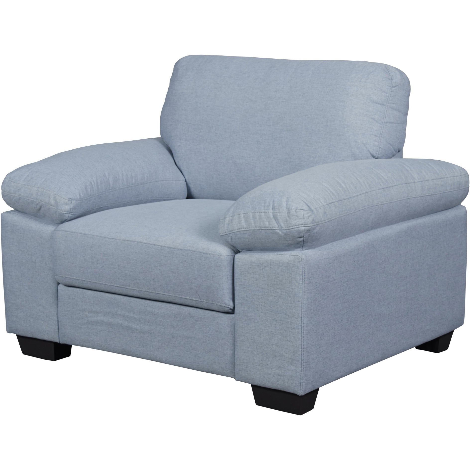 Transitional Fabric Upholstered Chair with Pillow Top Armrests, Light Blue