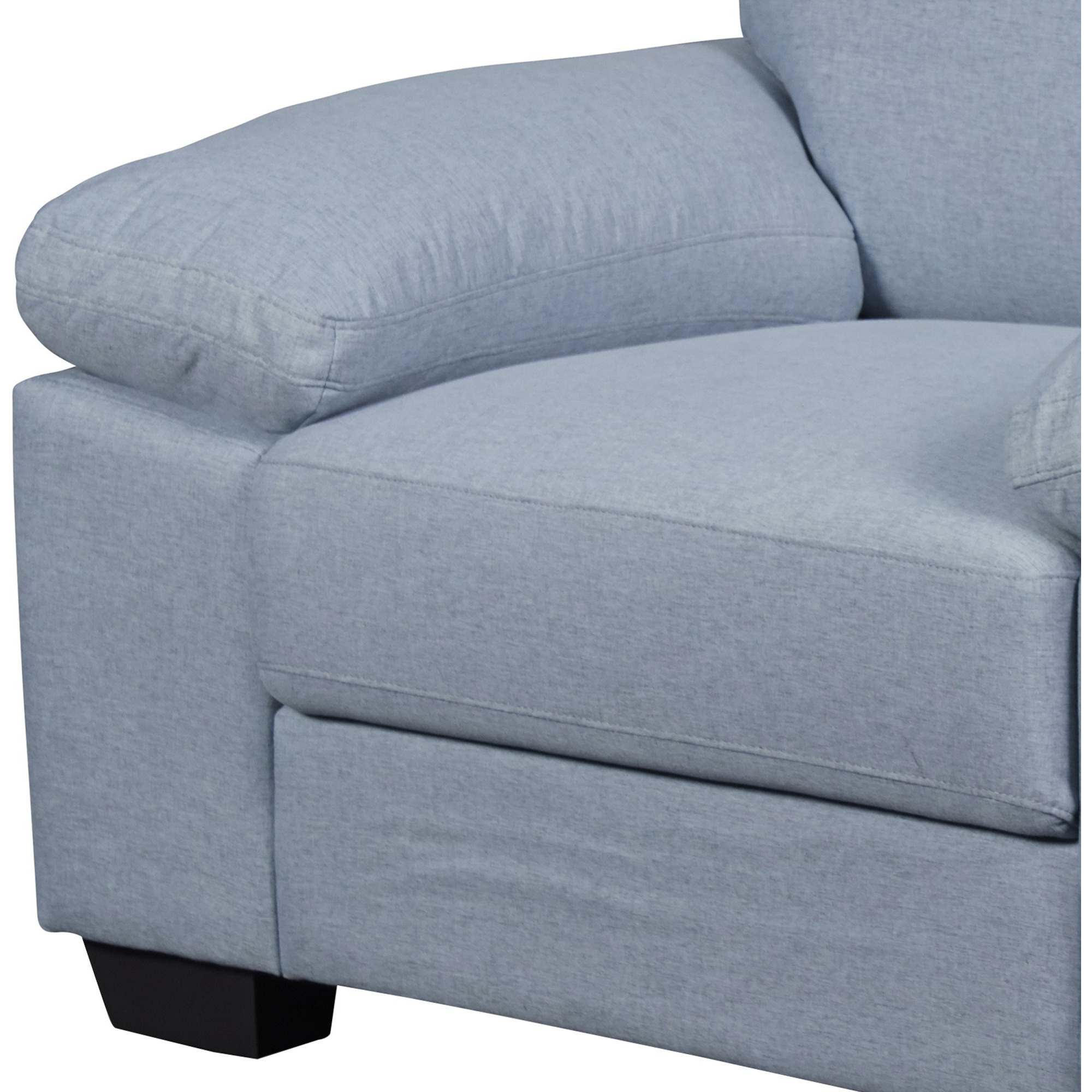 Transitional Fabric Upholstered Chair with Pillow Top Armrests, Light Blue