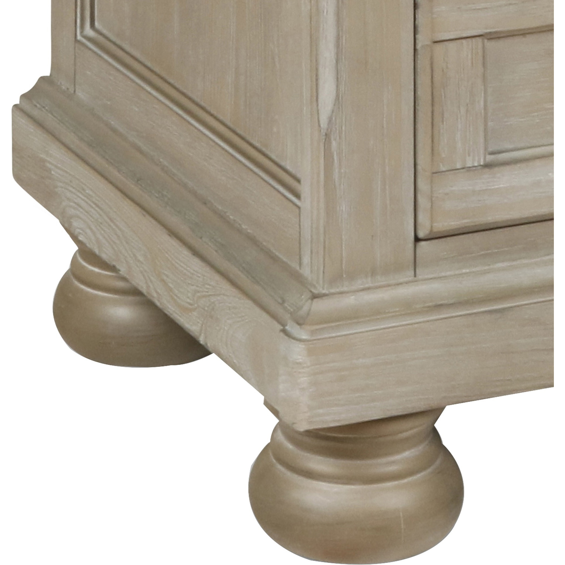 3 Drawer Wooden Nightstand with Round Knobs and Bun Feet, Weathered Brown