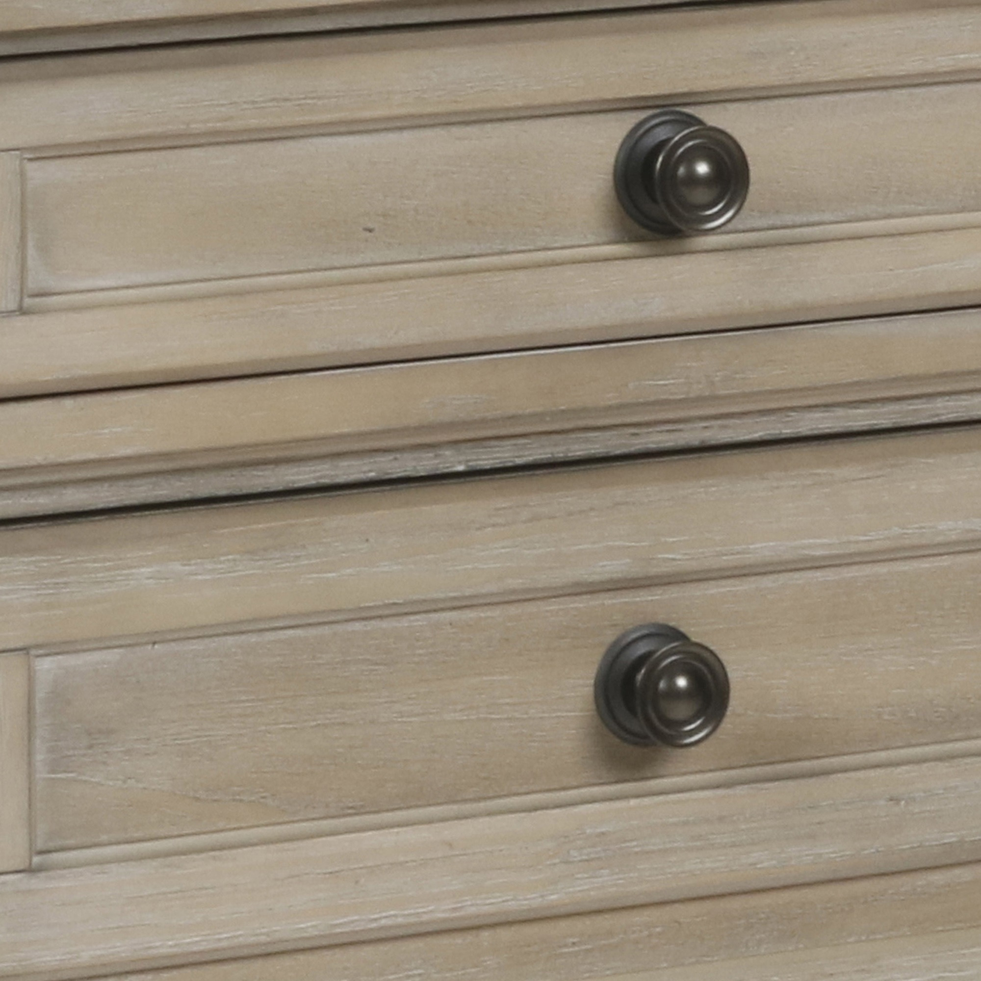 3 Drawer Wooden Nightstand with Round Knobs and Bun Feet, Weathered Brown