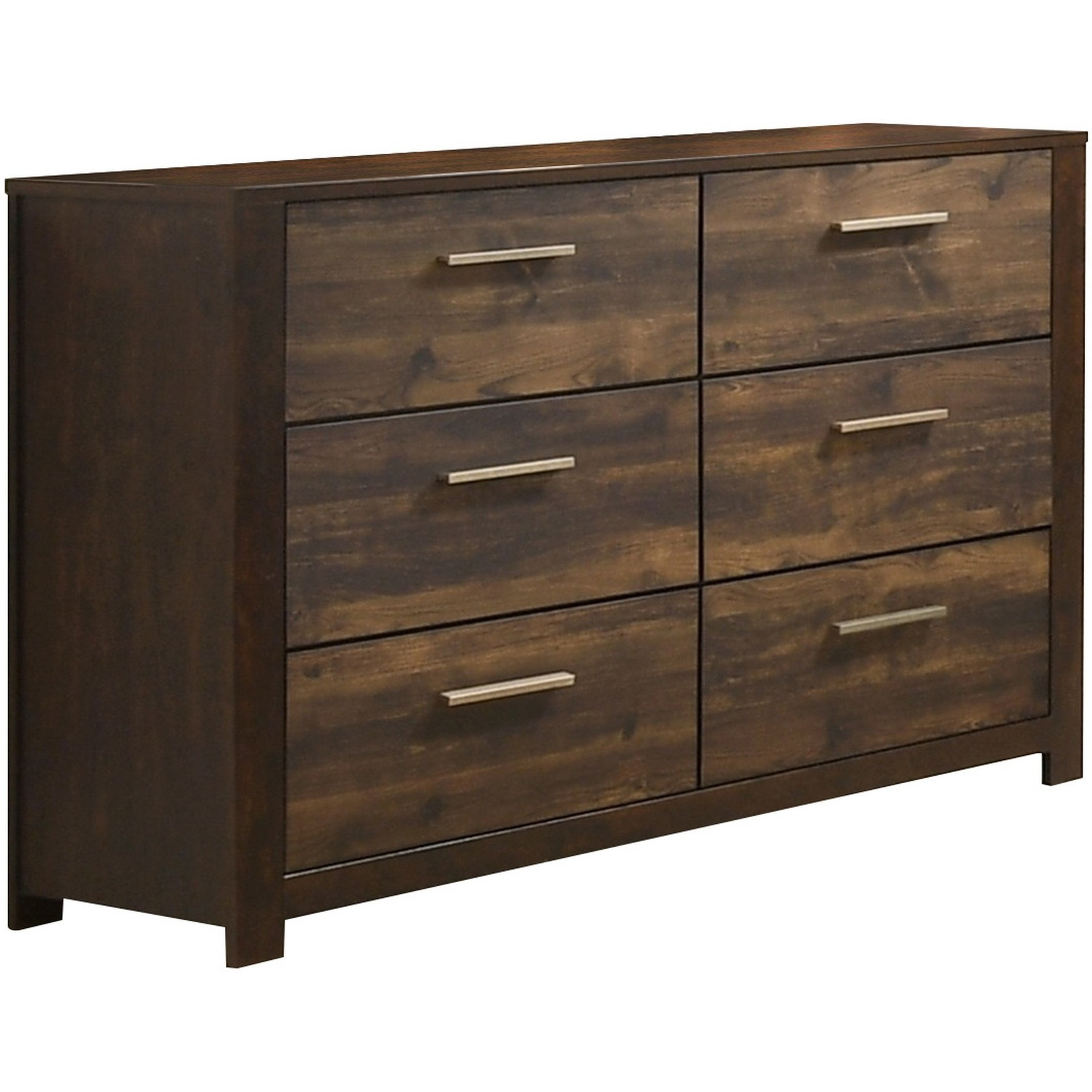58 Inches 6 Drawer Wooden Dresser with Grains, Rustic Brown