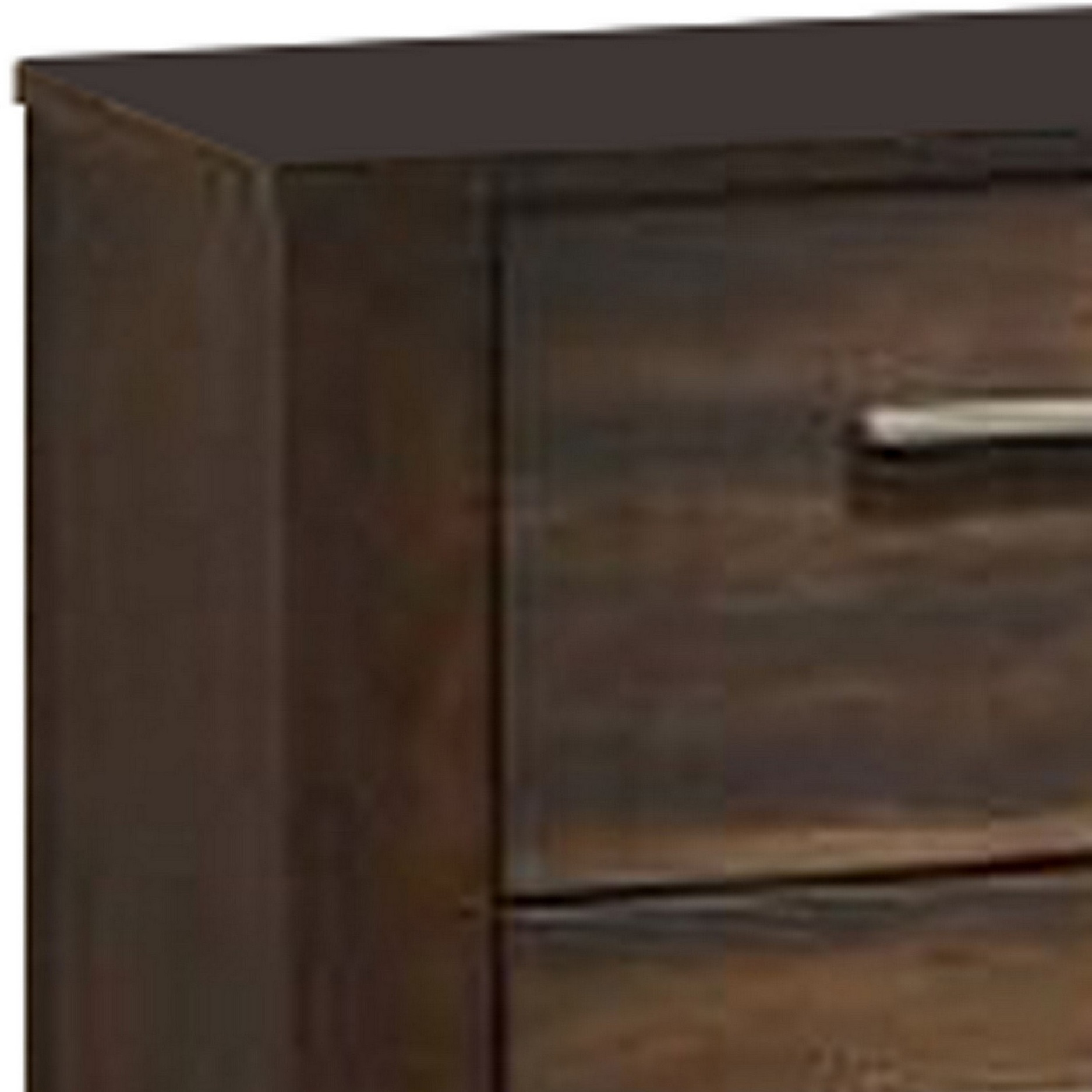 Wooden Nightstand with Two Drawers and Metal Bar Handles, Brown