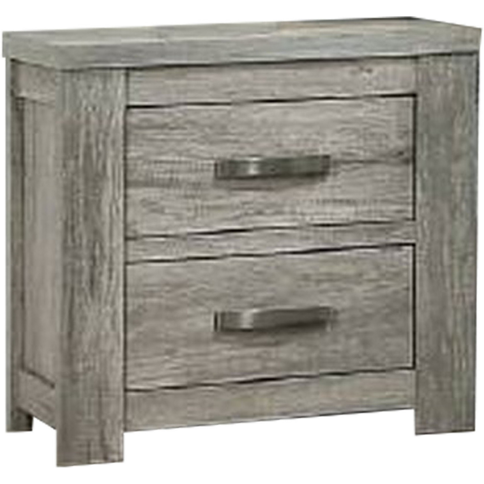 Wooden Nightstand with Two Drawers and Metal Bar Handles, Gray