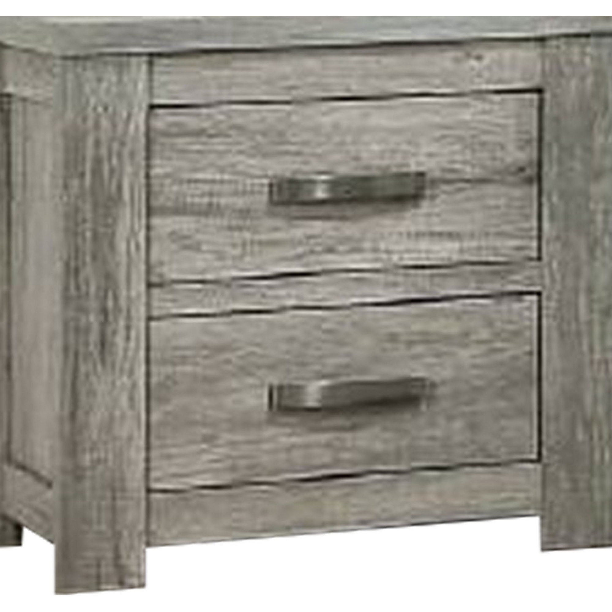 Wooden Nightstand with Two Drawers and Metal Bar Handles, Gray