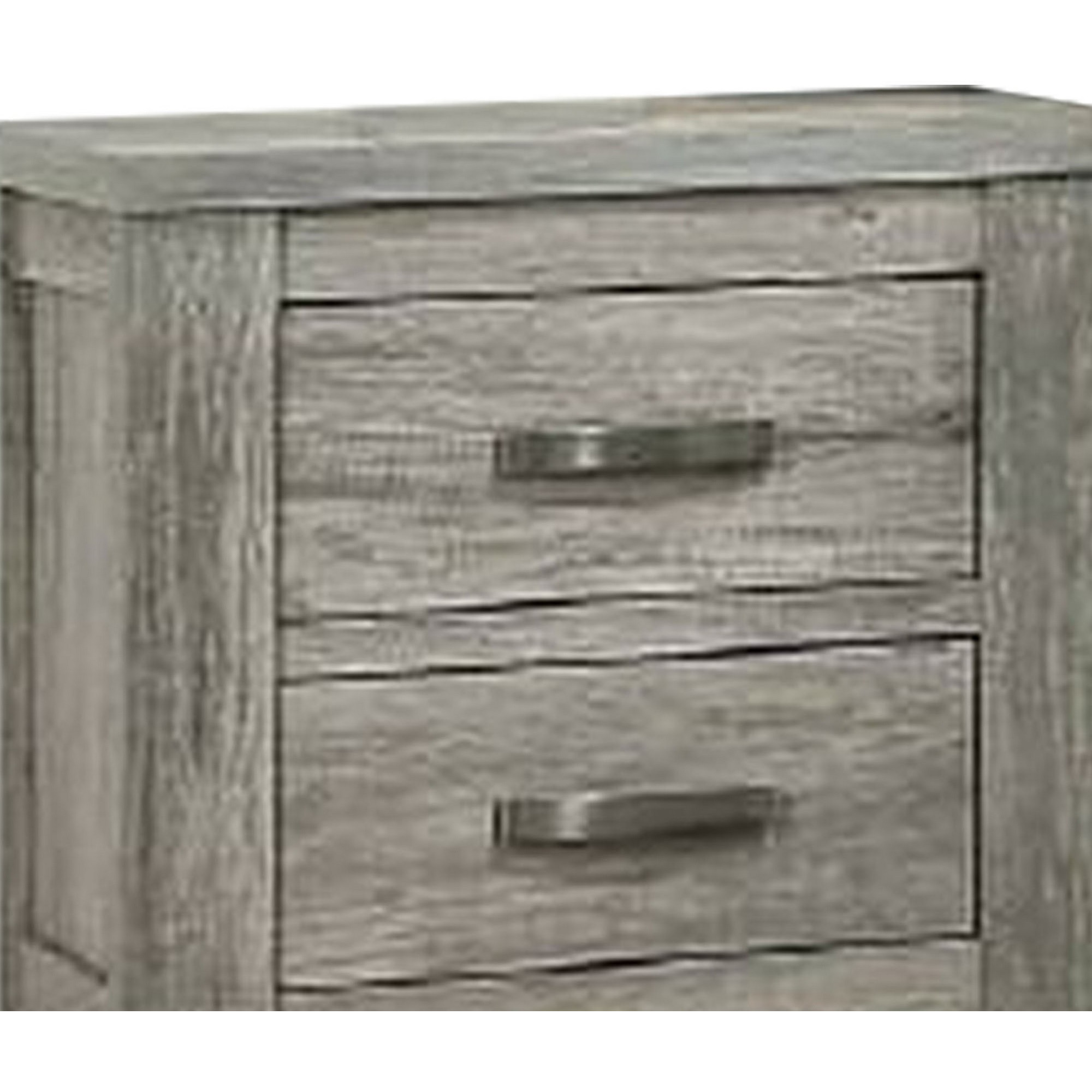 Wooden Nightstand with Two Drawers and Metal Bar Handles, Gray