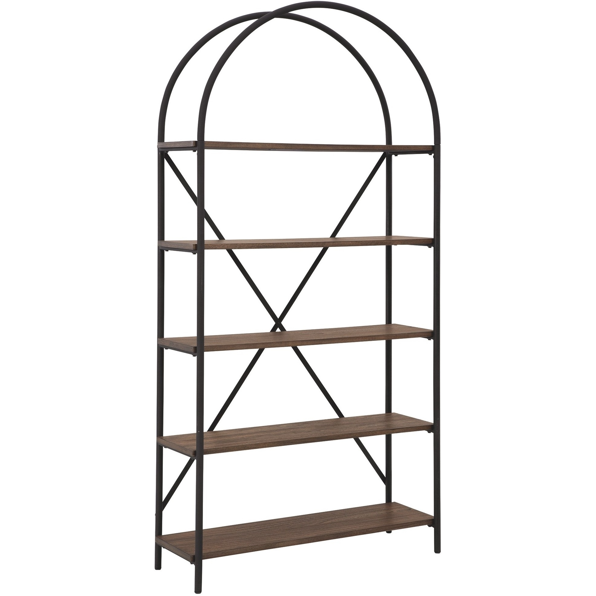 Tubular Framed Bookcase with 5 open Shelves, Brown and Black