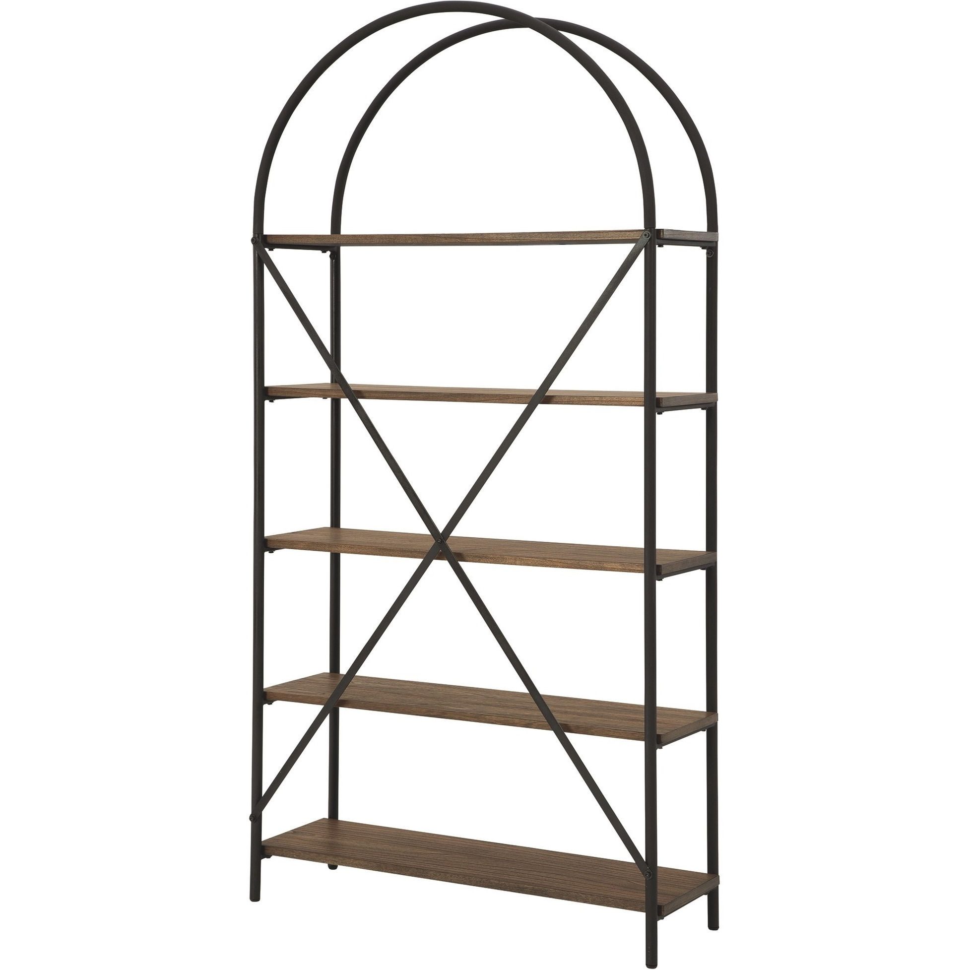 Tubular Framed Bookcase with 5 open Shelves, Brown and Black
