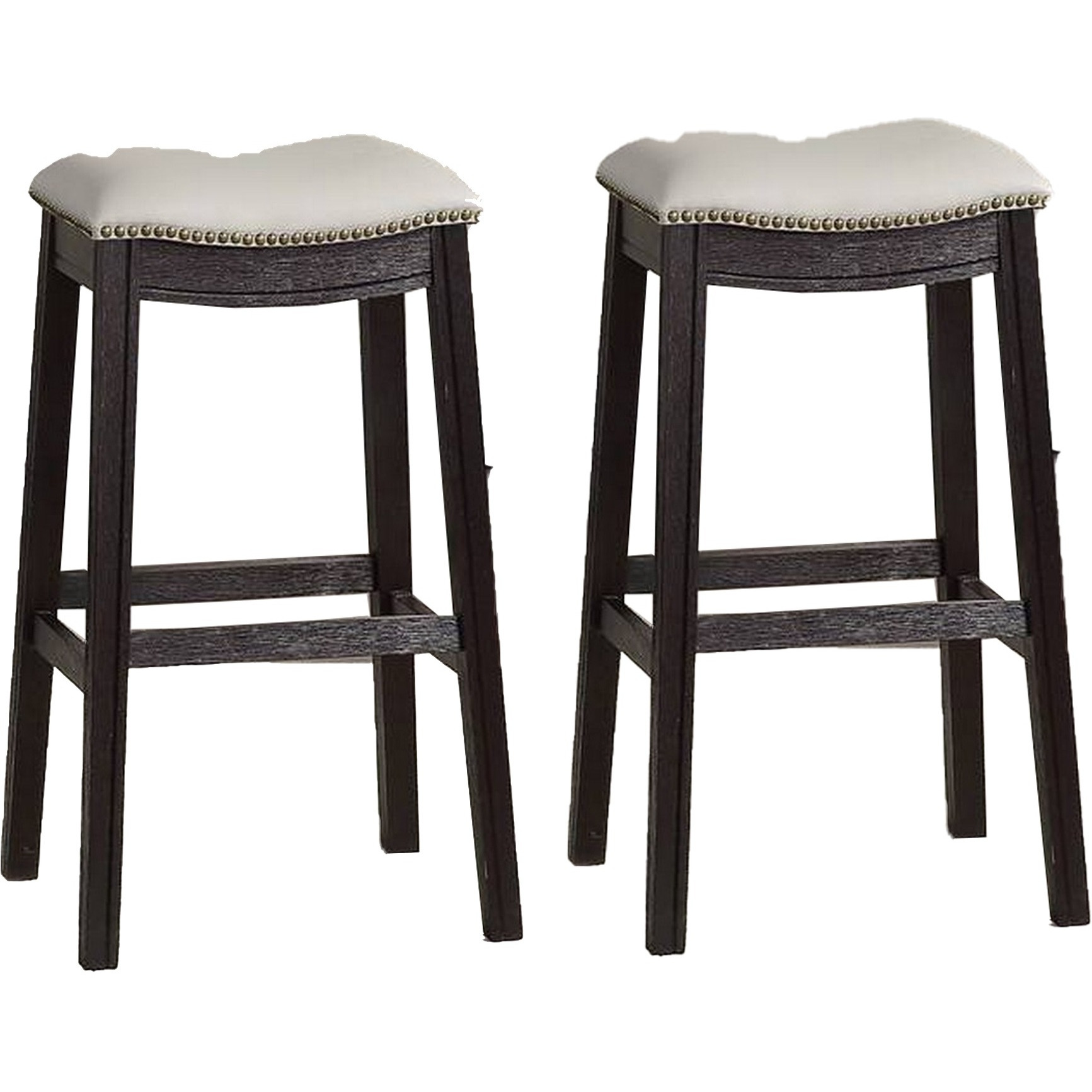 29 Inch Wooden Bar Stool with Upholstered Cushion Seat, Set of 2, Gray and Black