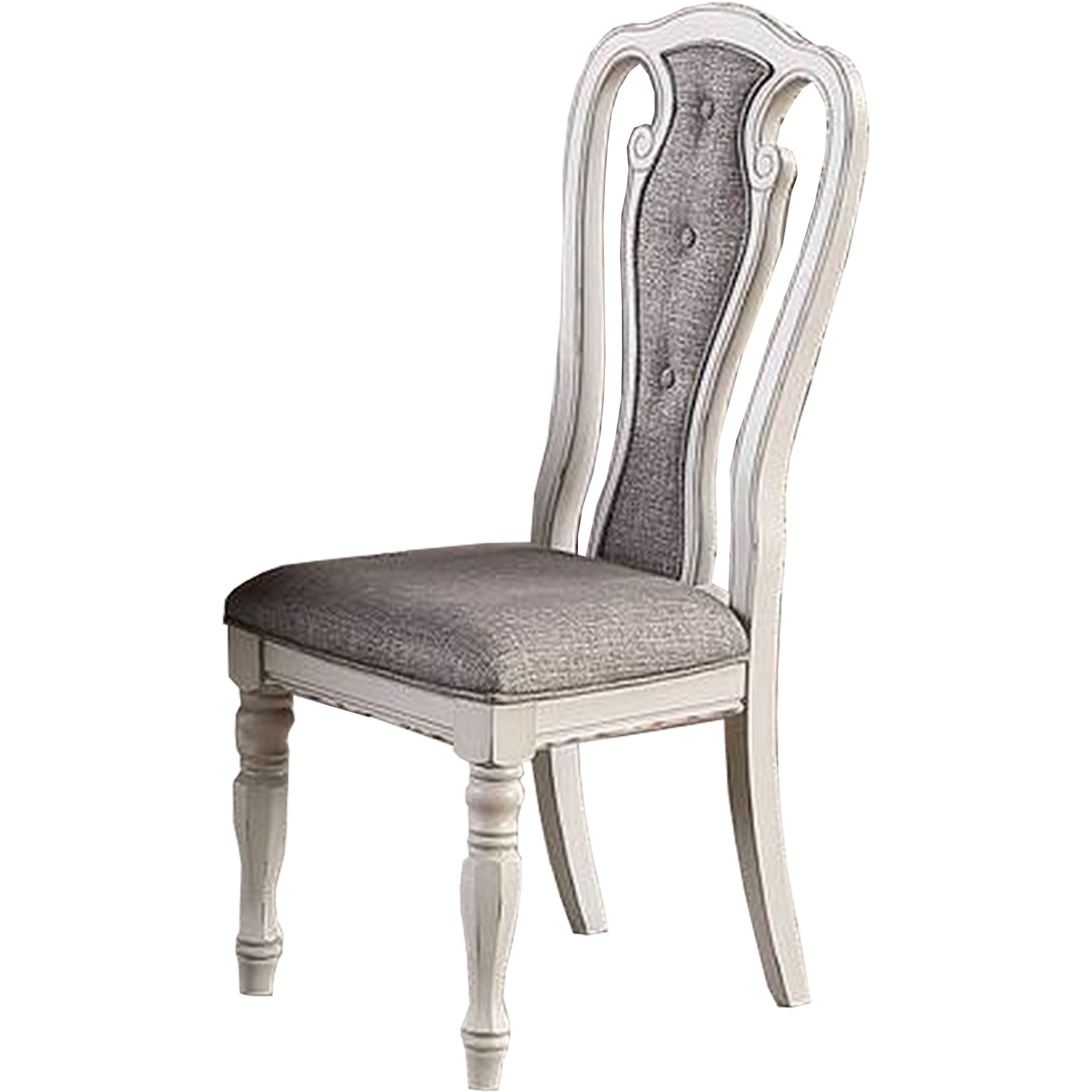 Dining Chair with Button Tufted Backrest, Padded Seat, Set of 2, White and Gray