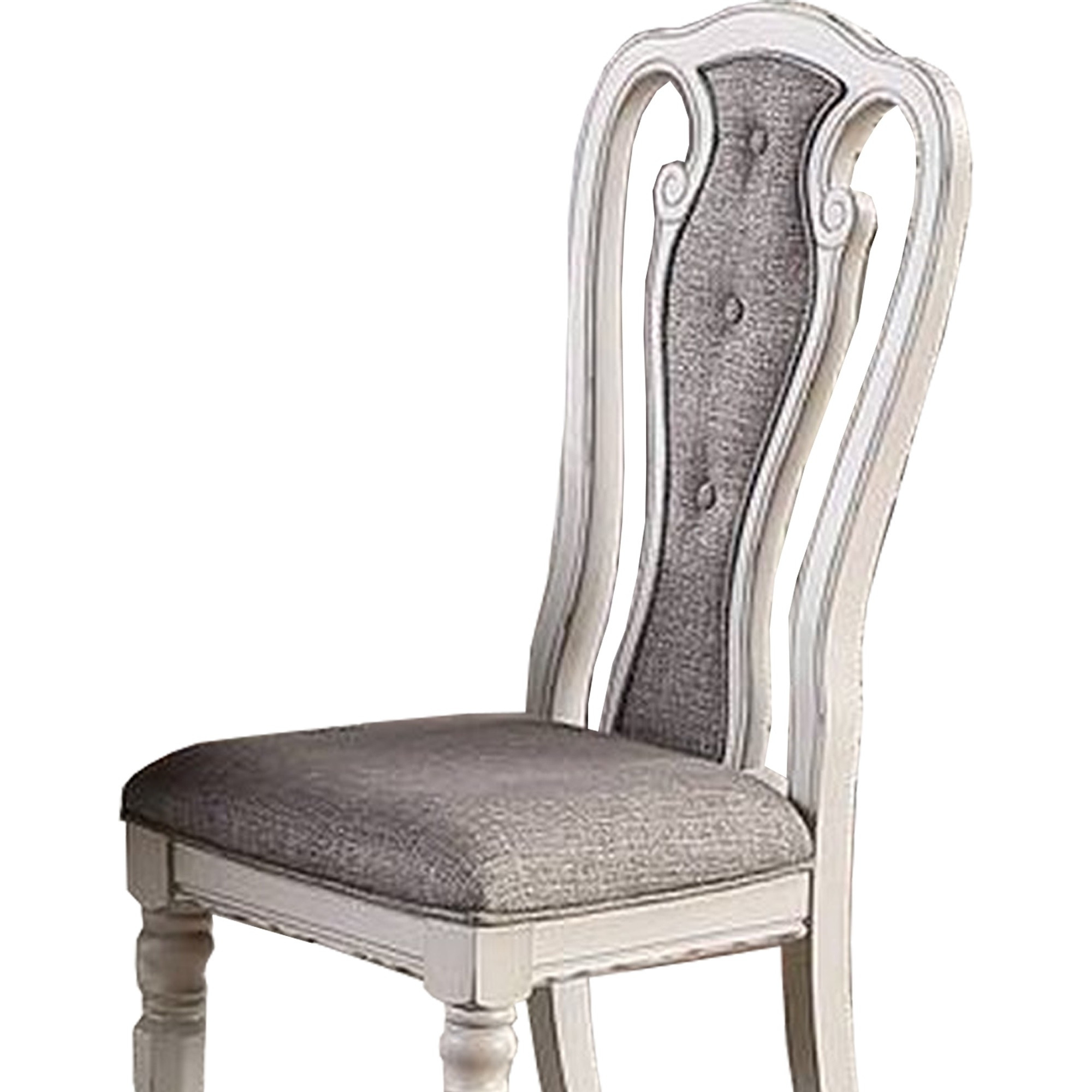 Dining Chair with Button Tufted Backrest, Padded Seat, Set of 2, White and Gray