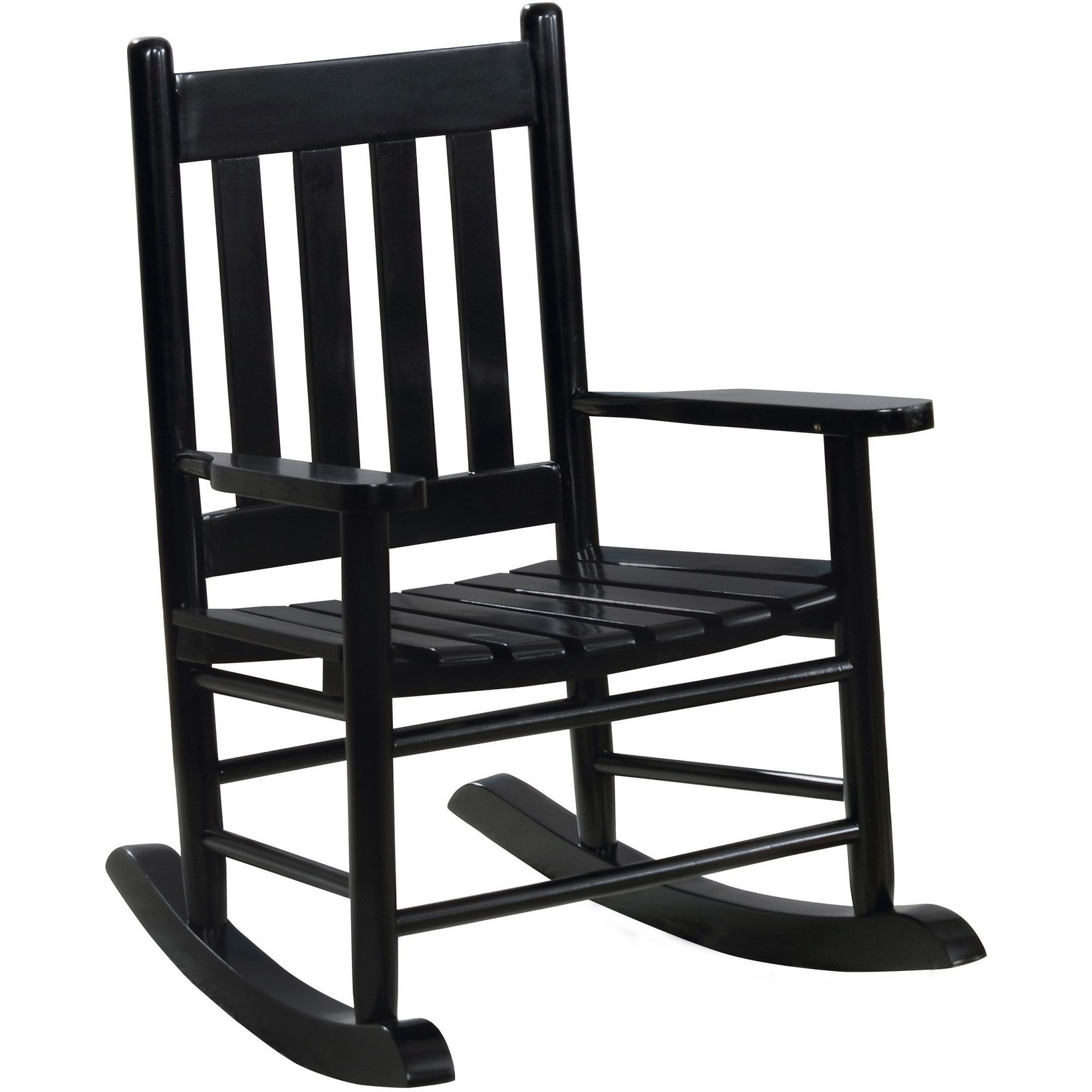 Rocking Chair with Slatted Design Back and Seat, Black