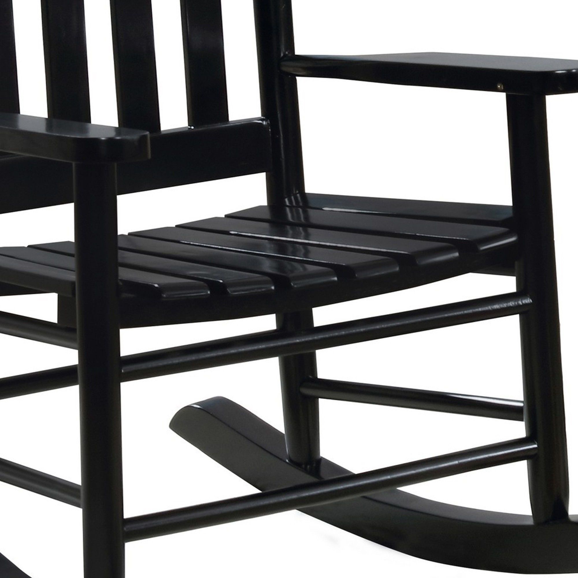Rocking Chair with Slatted Design Back and Seat, Black