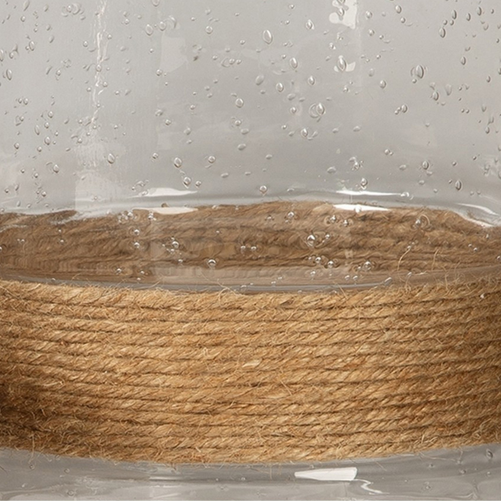 Candle Holder with Seeded Glass Hurricane and Rope, Set of 2,  Clear
