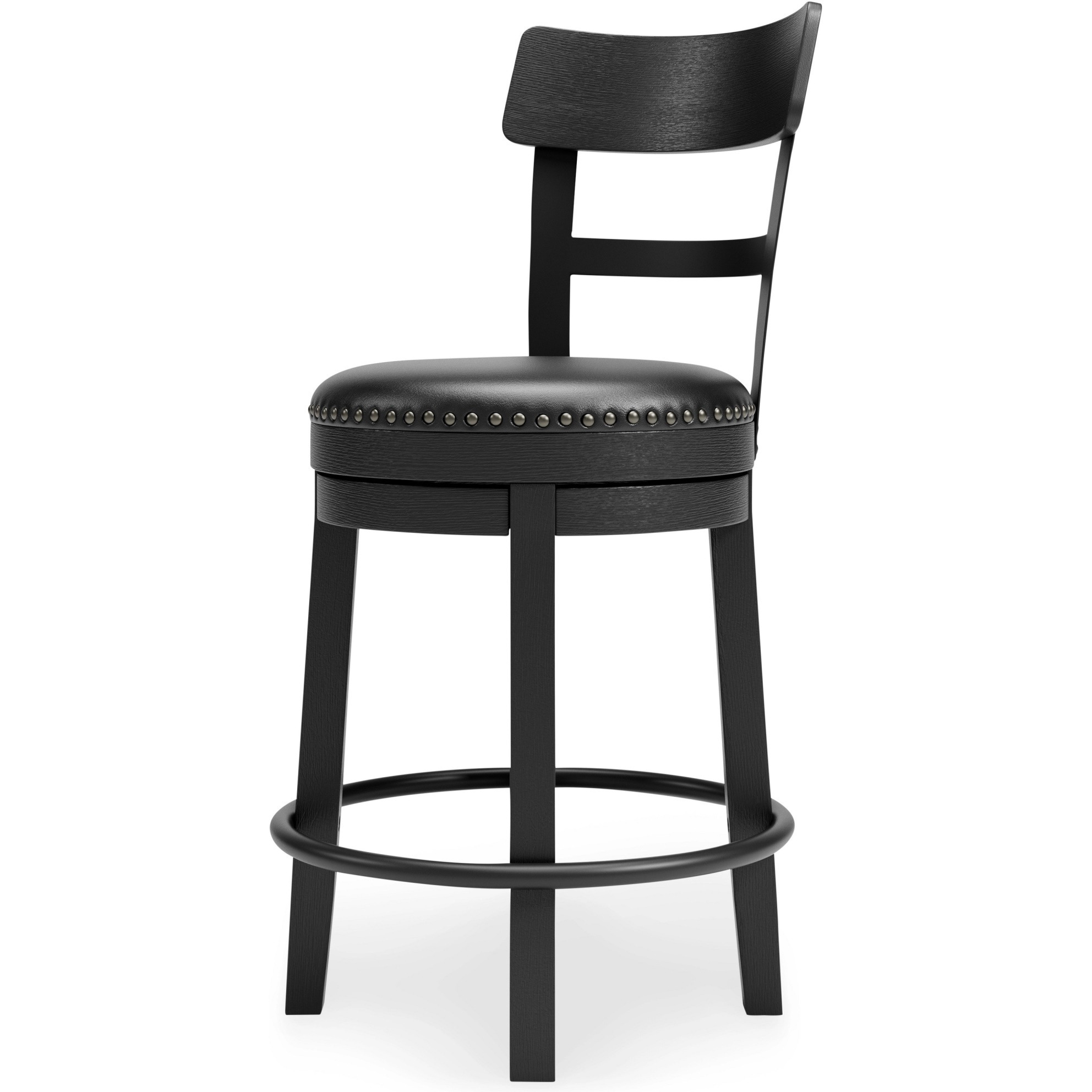 Swivel Barstool with Nailhead Trim and Leatherette Seat, Black