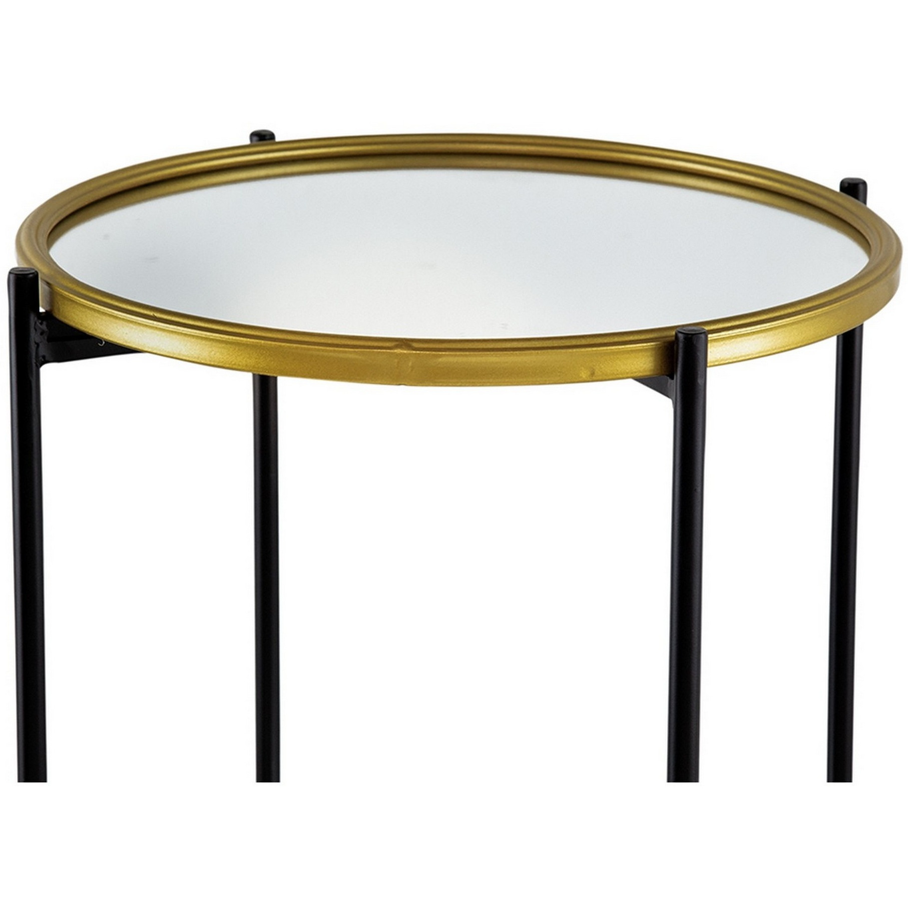 Ara 39 Inch Round 3 Tier Shelf, Metal, Mirrored Glass Shelves, Black, Gold