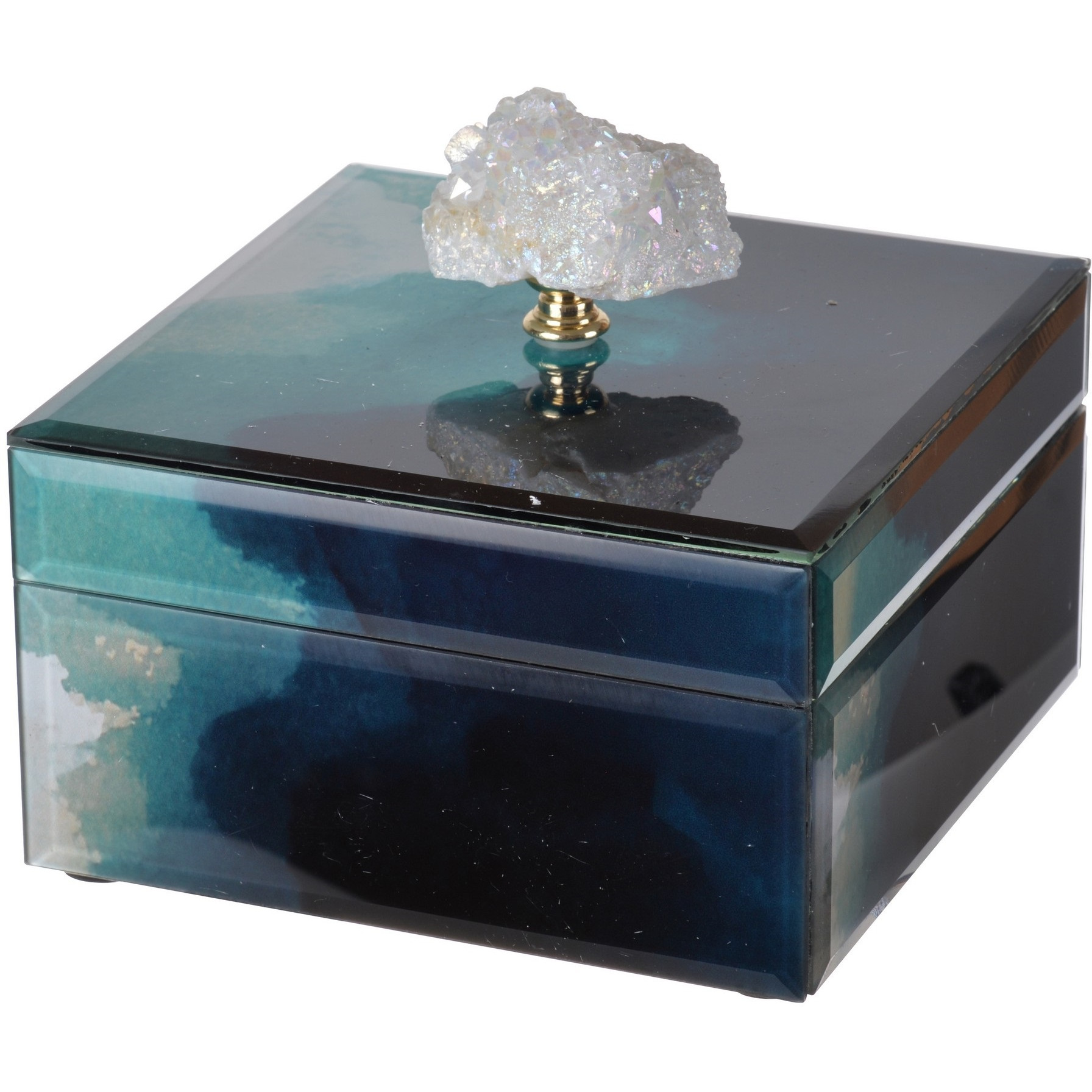 Eve 6 Inch Decorative Accessory Box, Elegant Stone with Finial Accent, Blue