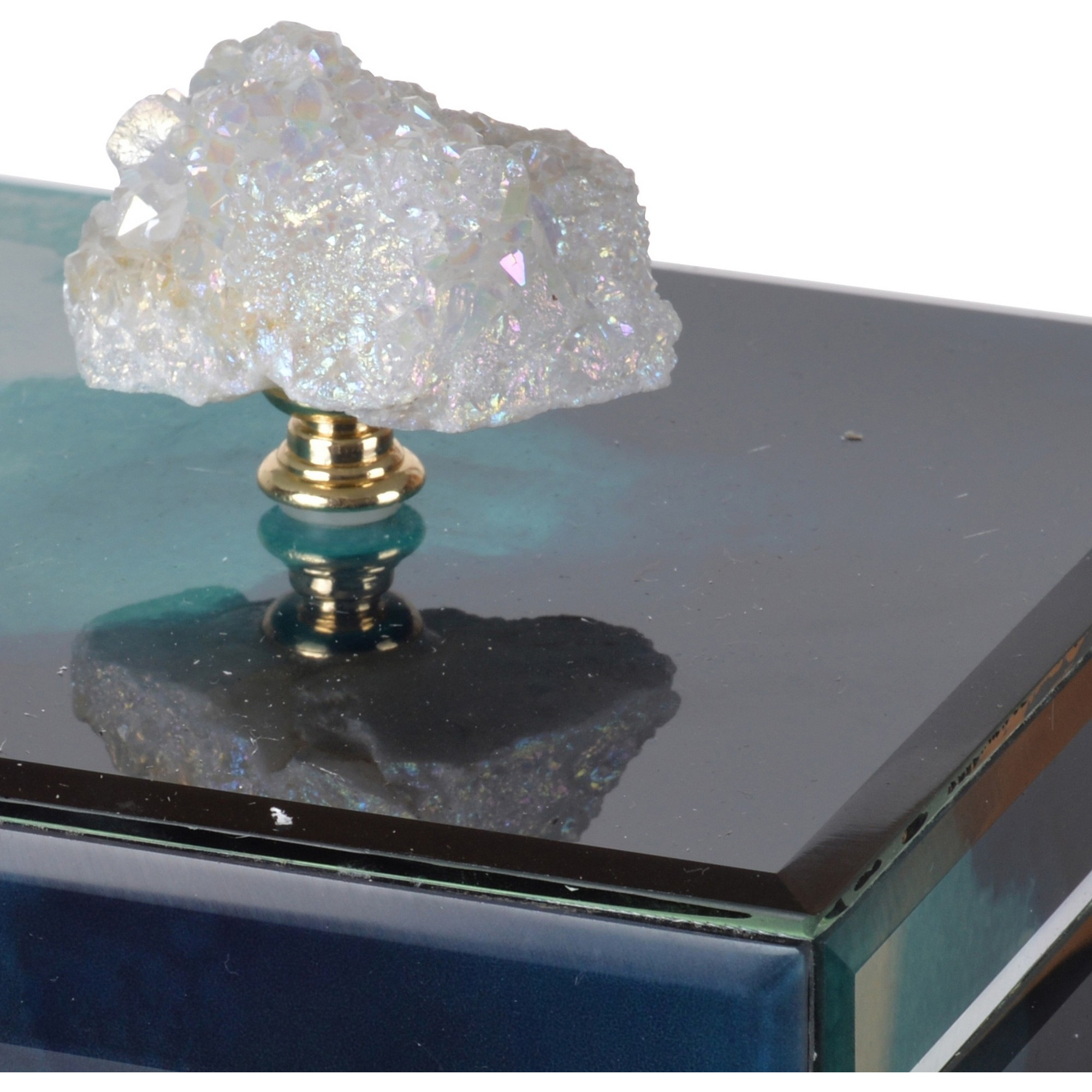 Eve 6 Inch Decorative Accessory Box, Elegant Stone with Finial Accent, Blue