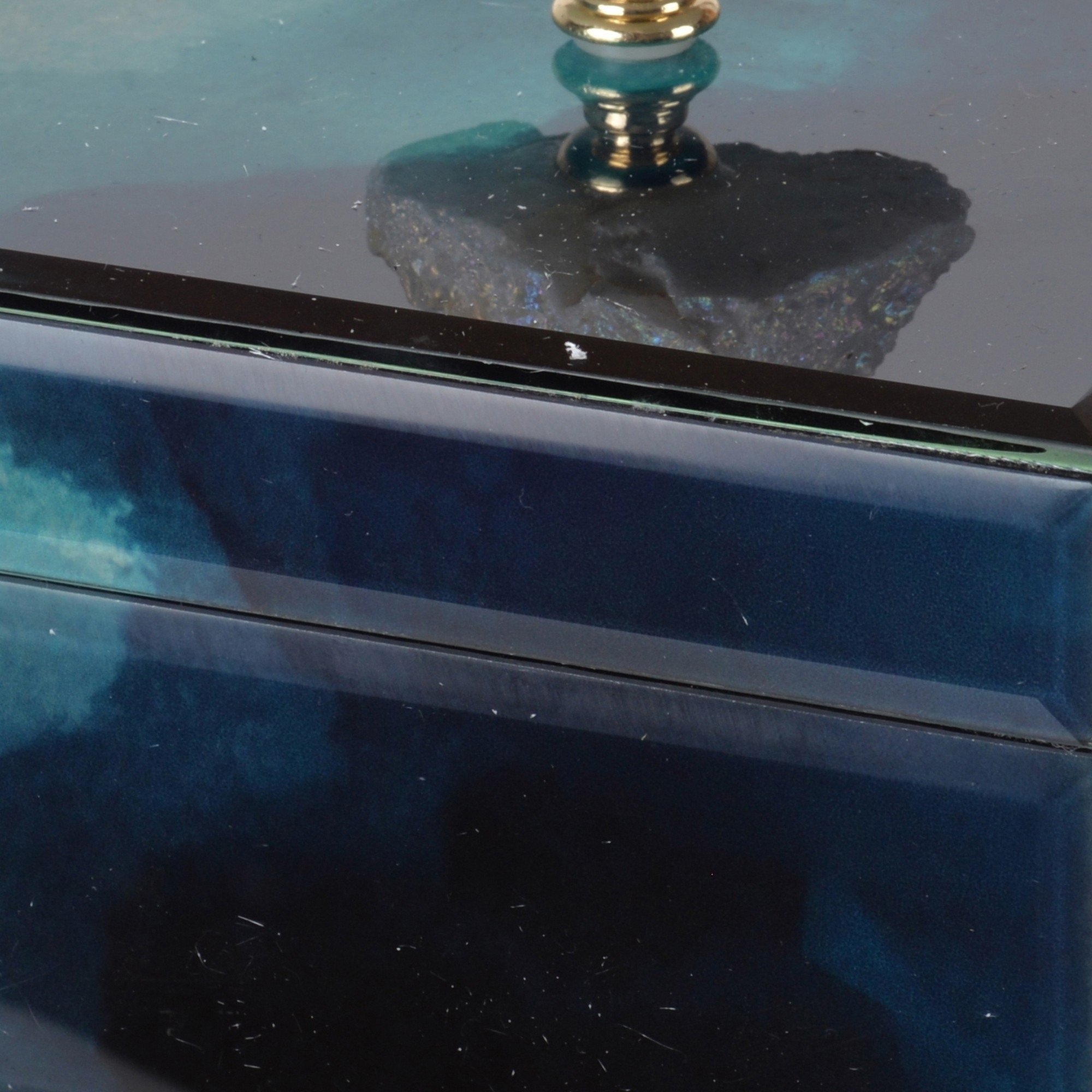 Eve 6 Inch Decorative Accessory Box, Elegant Stone with Finial Accent, Blue