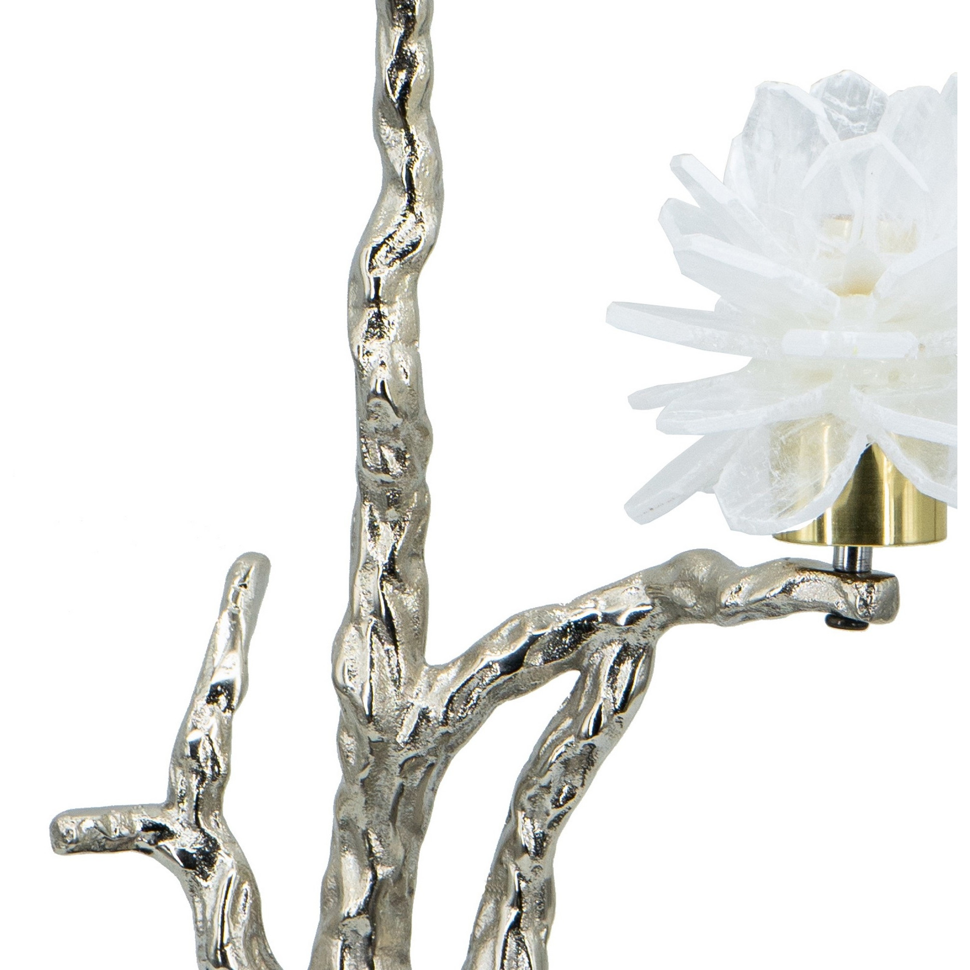 Sue 15 Inch Accent Decor Figurine, Bird on a Branch, Flower, Black, Silver