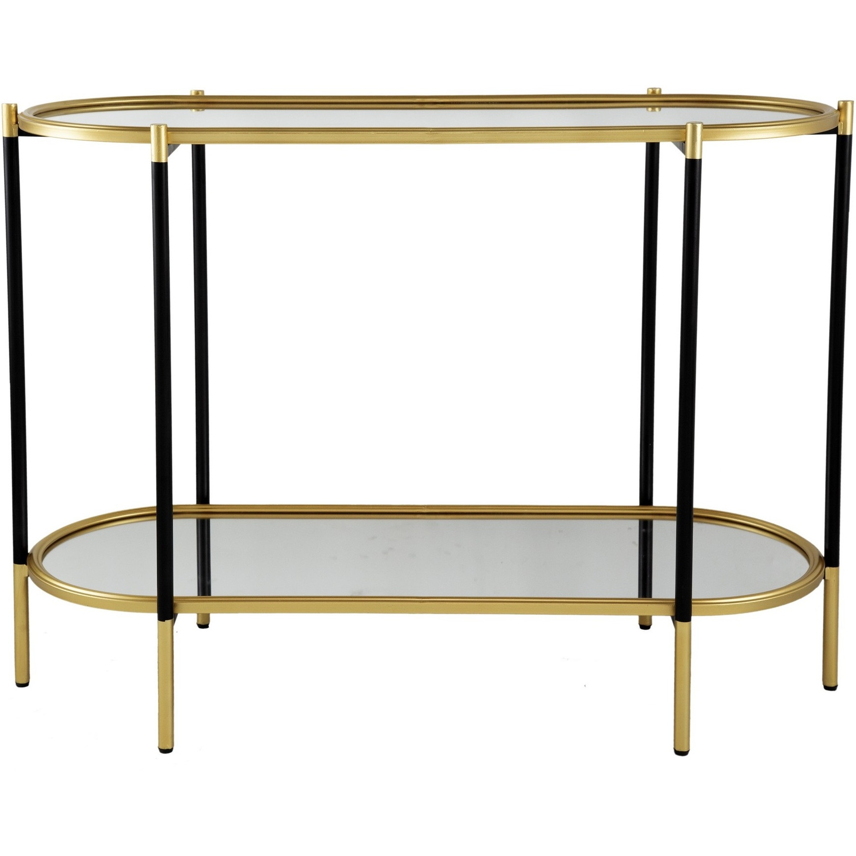 30 Inch Console Sideboard Table, Oblong, Mirrored Top, Black, Gold